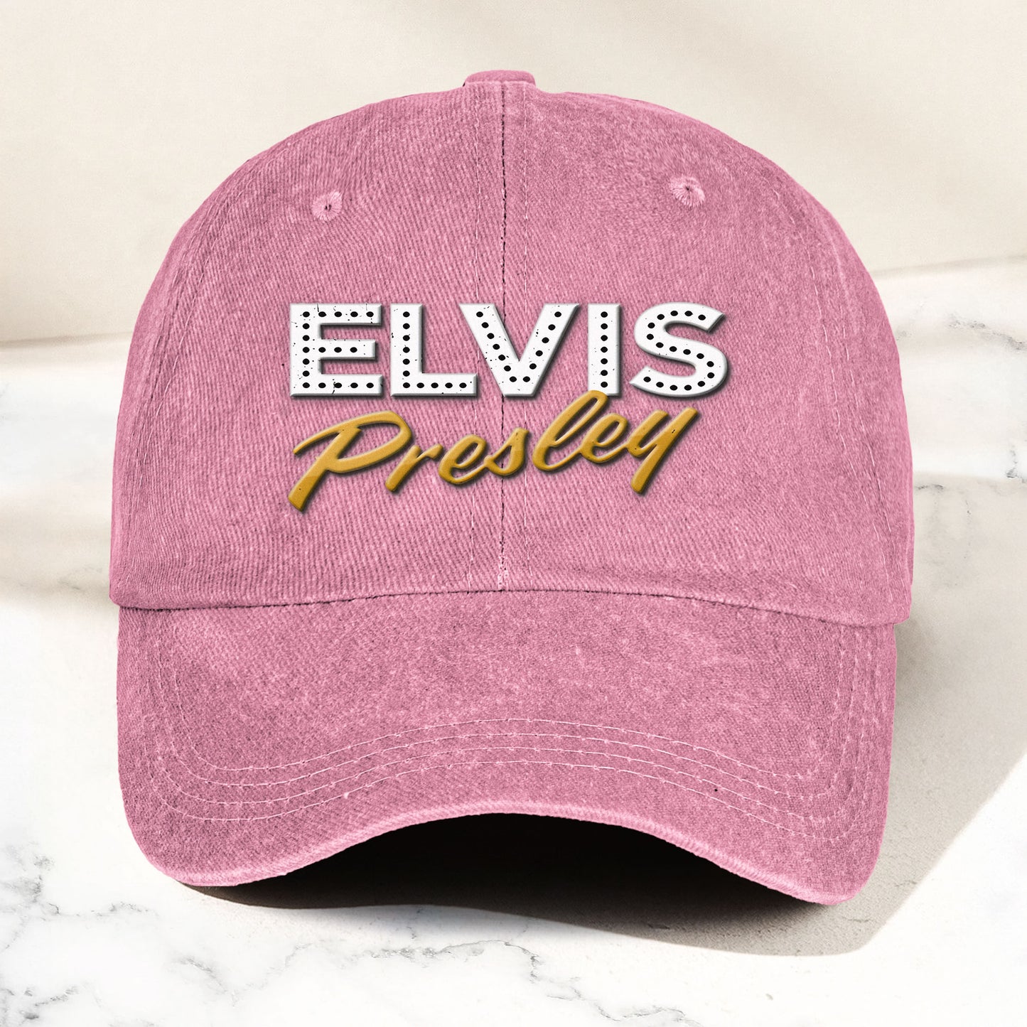 Elvis Presley Denim Dad Cap – Classic Vegas Marquee Logo Design ( With BOX)