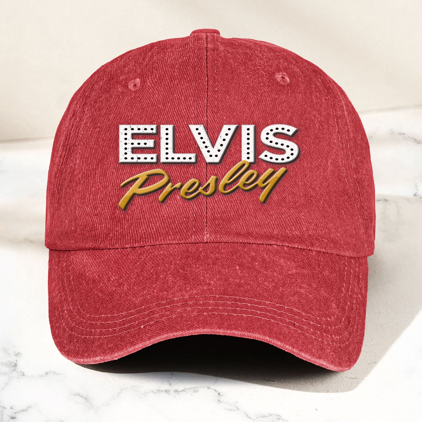 Elvis Presley Denim Dad Cap – Classic Vegas Marquee Logo Design ( With BOX)