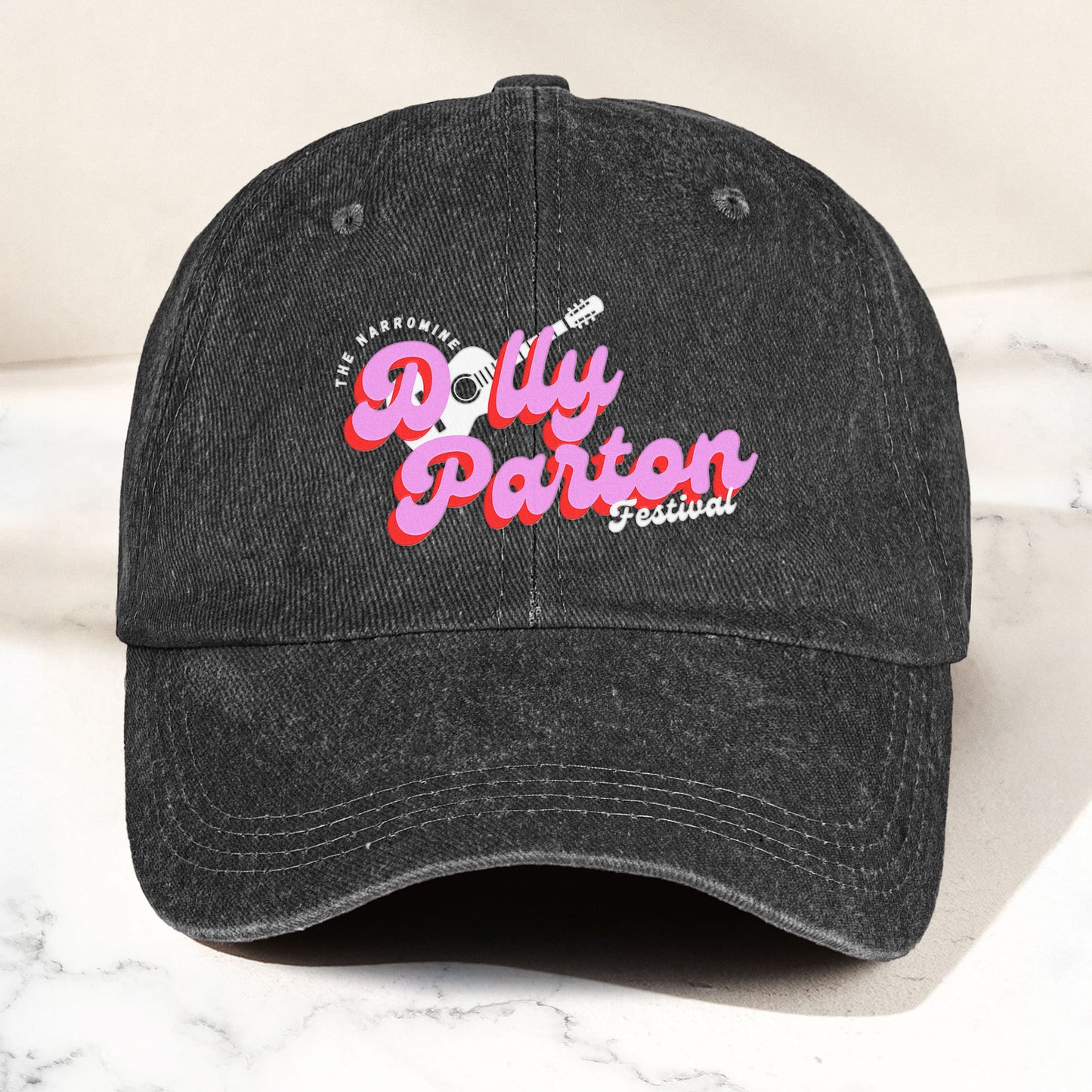 Dolly Parton Denim Dad Cap – Dollywood Festival Guitar Design ( With BOX)