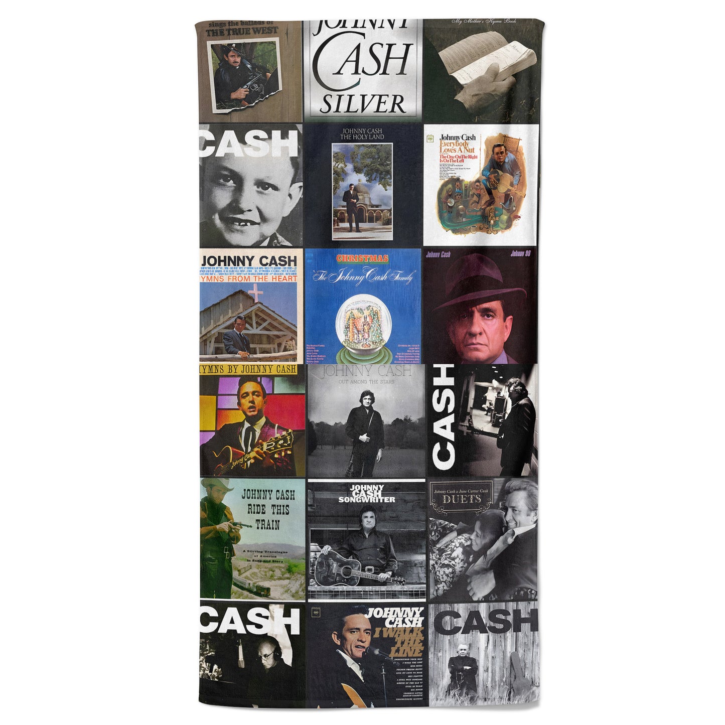 Johnny Cash Beach Towel – Album Cover Collage Country And Rock Towel