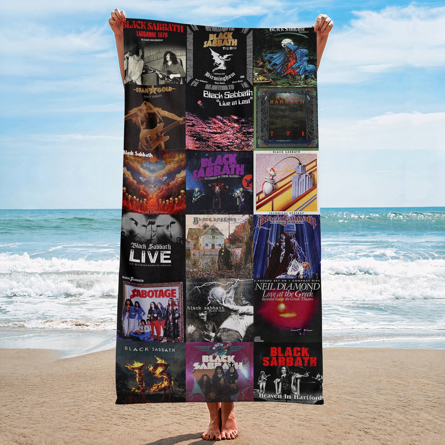 Black Sabbath Beach Towel – Album Cover Collage Classic Rock Towel
