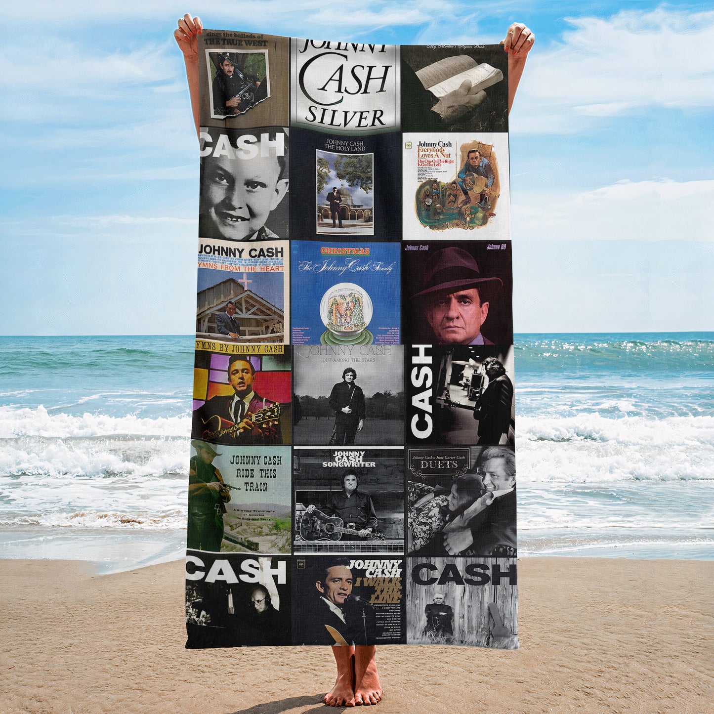 Johnny Cash Beach Towel – Album Cover Collage Country And Rock Towel