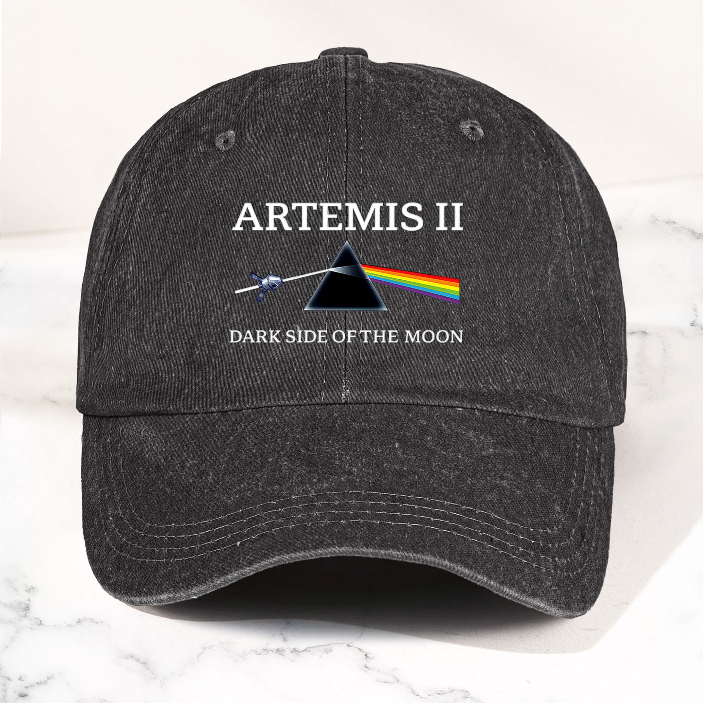 Artemis II Denim Cap – Dark Side of the Moon Inspired Space Dad Hat ( With Box)
