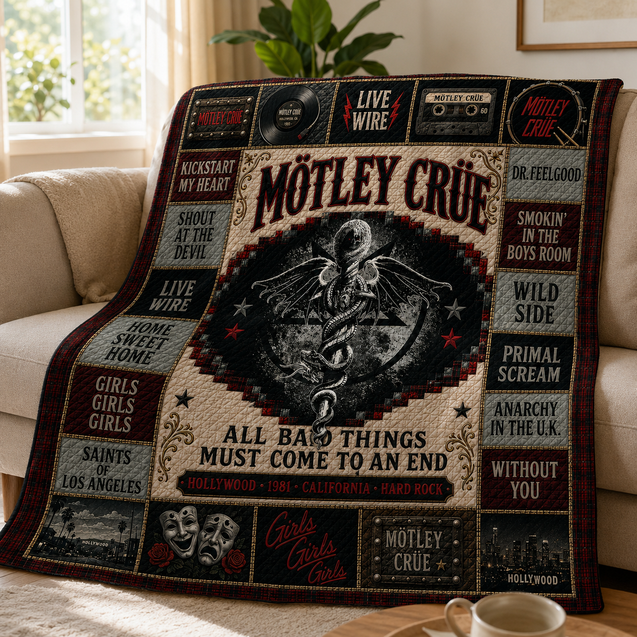Motley Crue Hard Rock Quilt Blanket – All Bad Things Must Come To An End