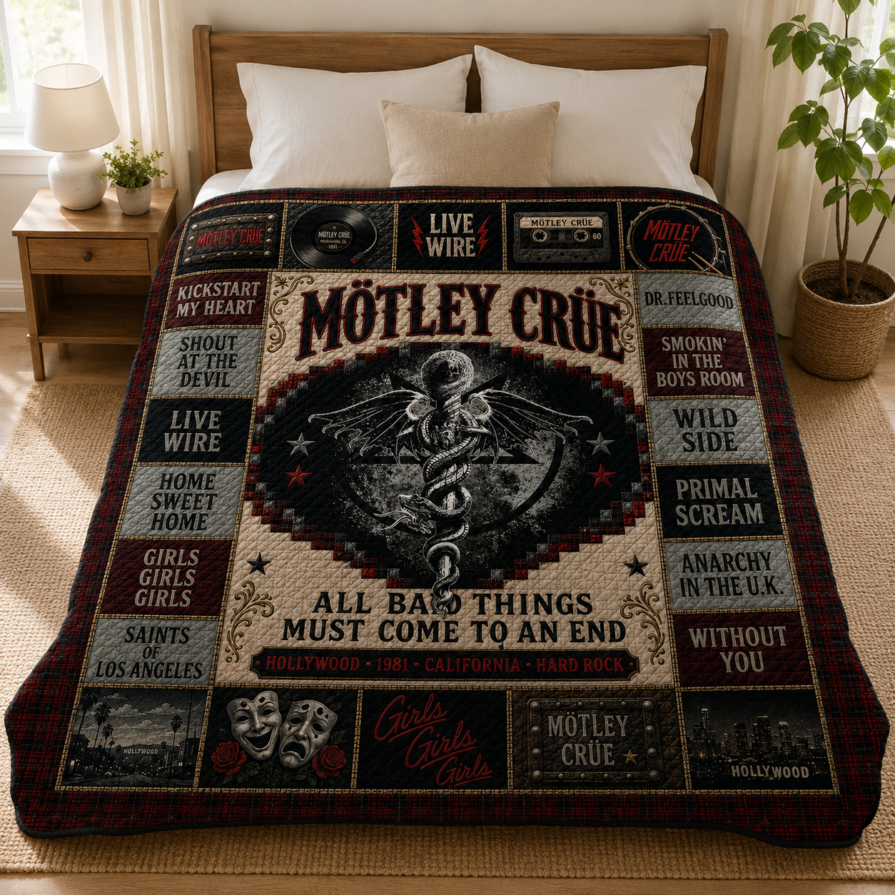 Motley Crue Hard Rock Quilt Blanket – All Bad Things Must Come To An End