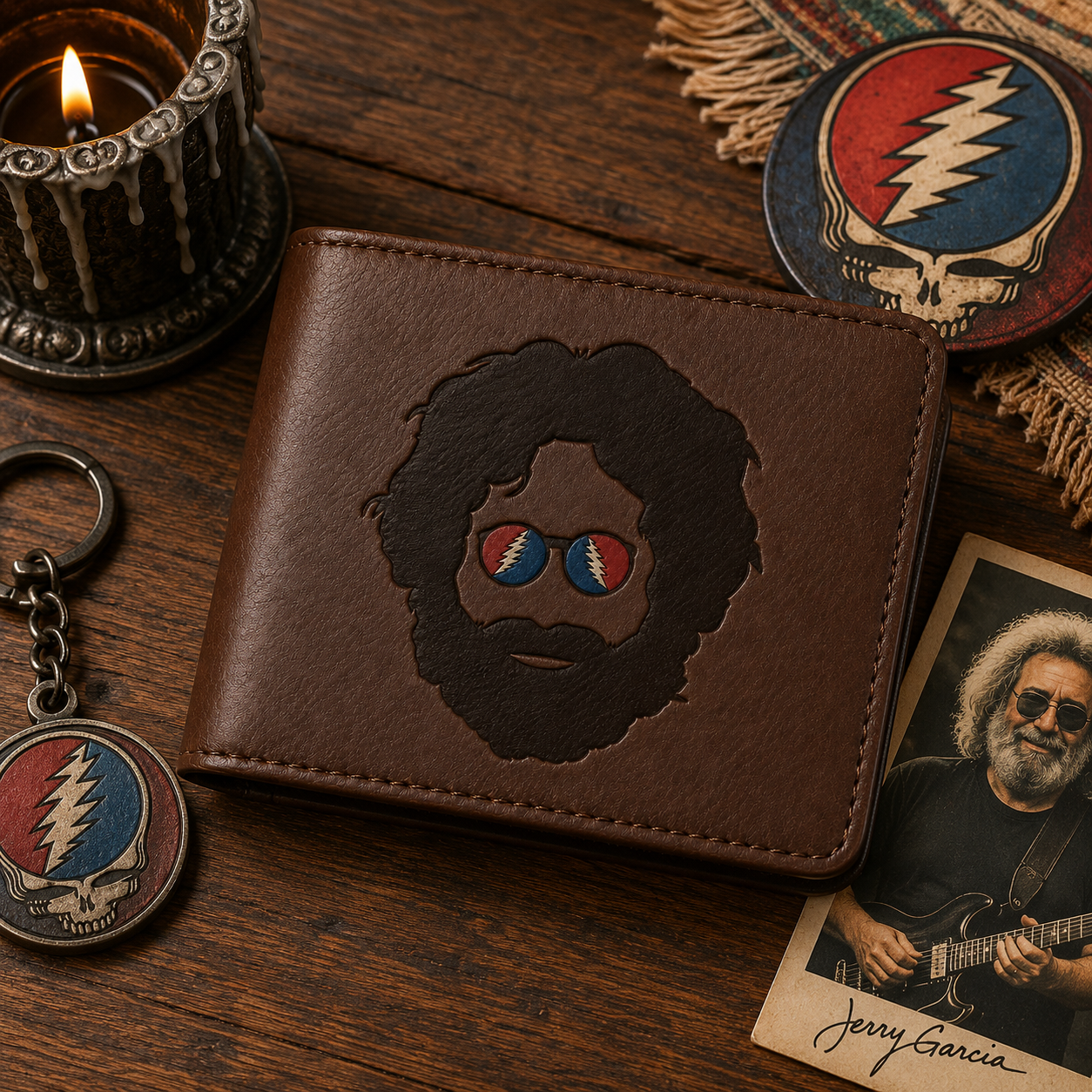 Jerry Garcia Portrait Wallet –  Jerry Garcia Inspired Leather Wallet (With Box)
