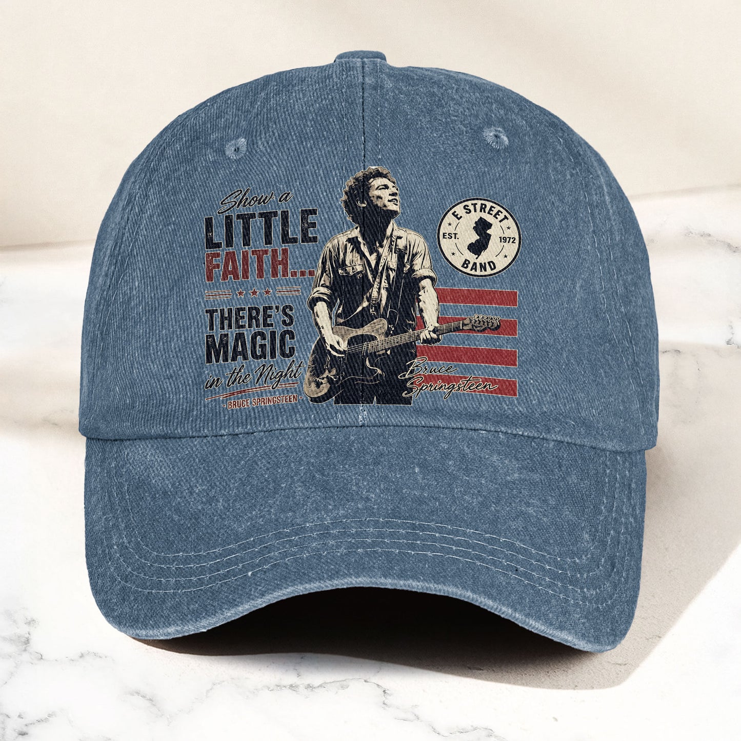 Bruce Springsteen Thunder Road Lyrics There's Magic In The Night Denim Cap – Retro Vintage Dad Cap Gift For Dad (With Box)