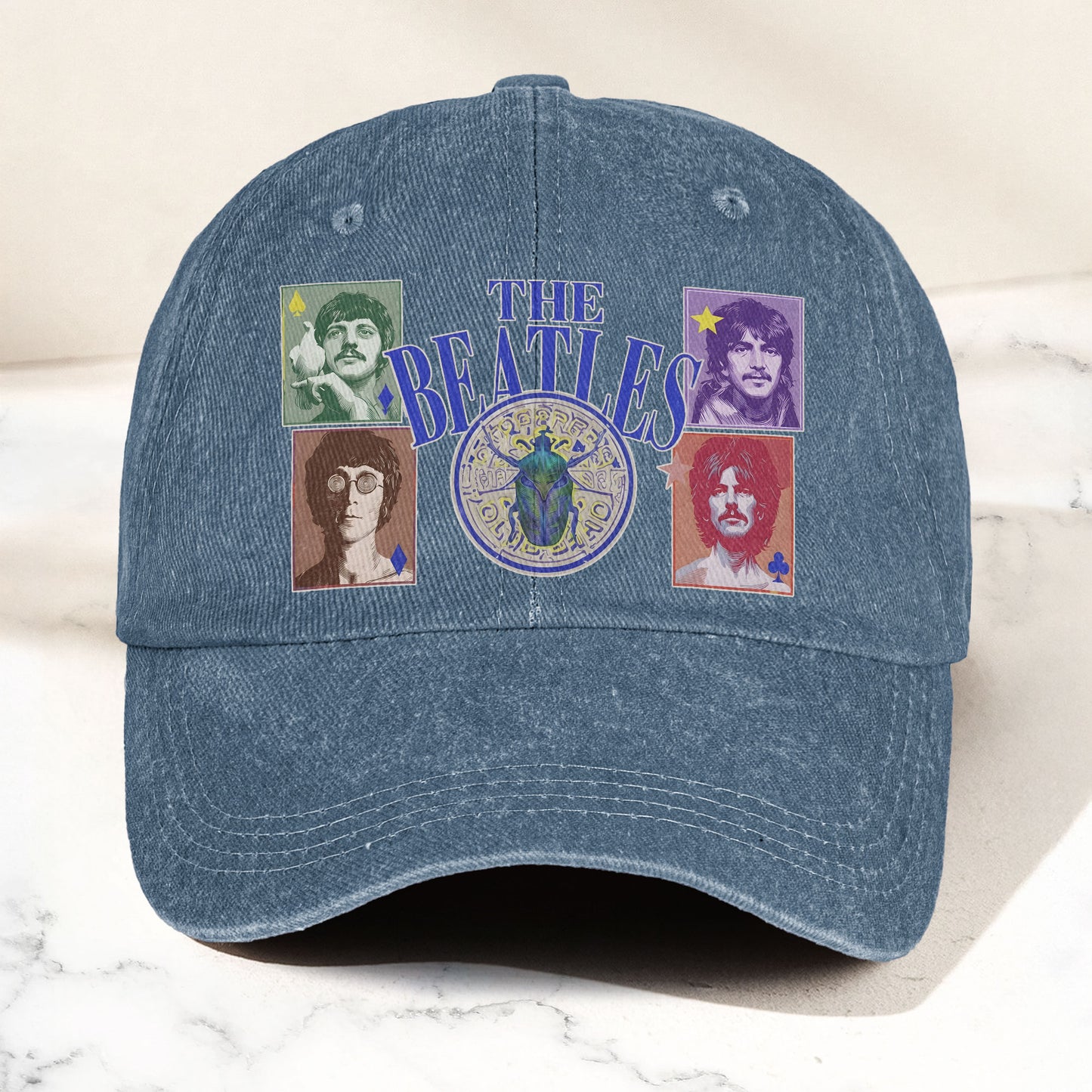 The Beatles Vintage Portraits Graphic Music Merch Denim Cap – Retro Vintage Dad Cap Gift For Dad (With Box)