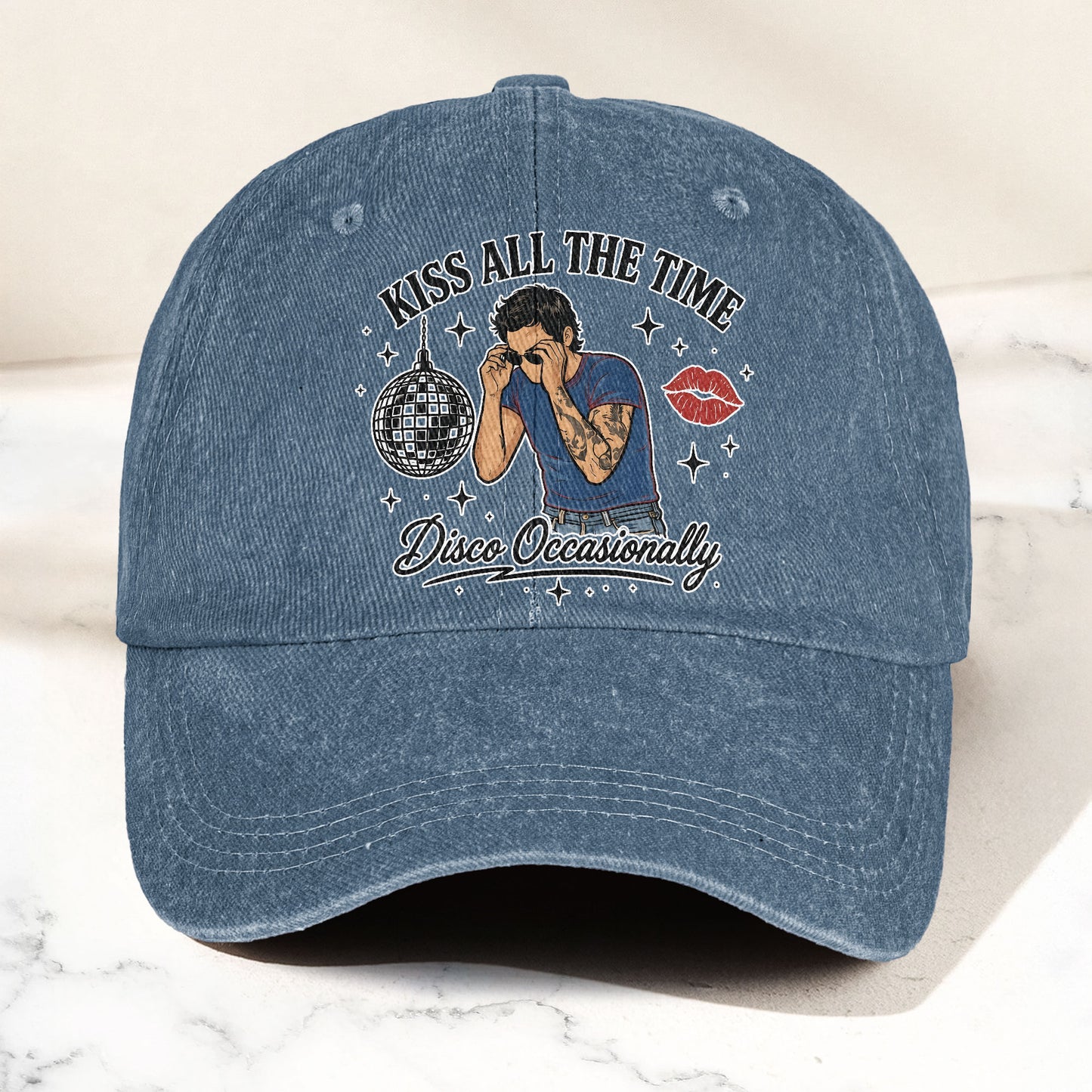 Harry Styles Kiss All The Time Disco Occasionally Music Merch Denim Cap – Retro Vintage Dad Cap Gift For Dad (With Box)