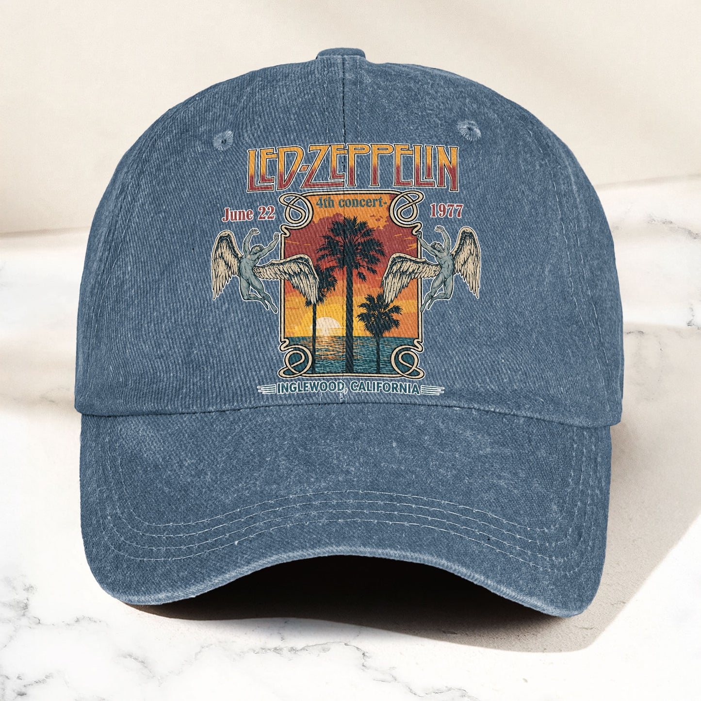 Led Zeppelin 1977 California Concert Graphic Music Merch Denim Cap – Retro Vintage Dad Cap Gift For Dad (With Box)
