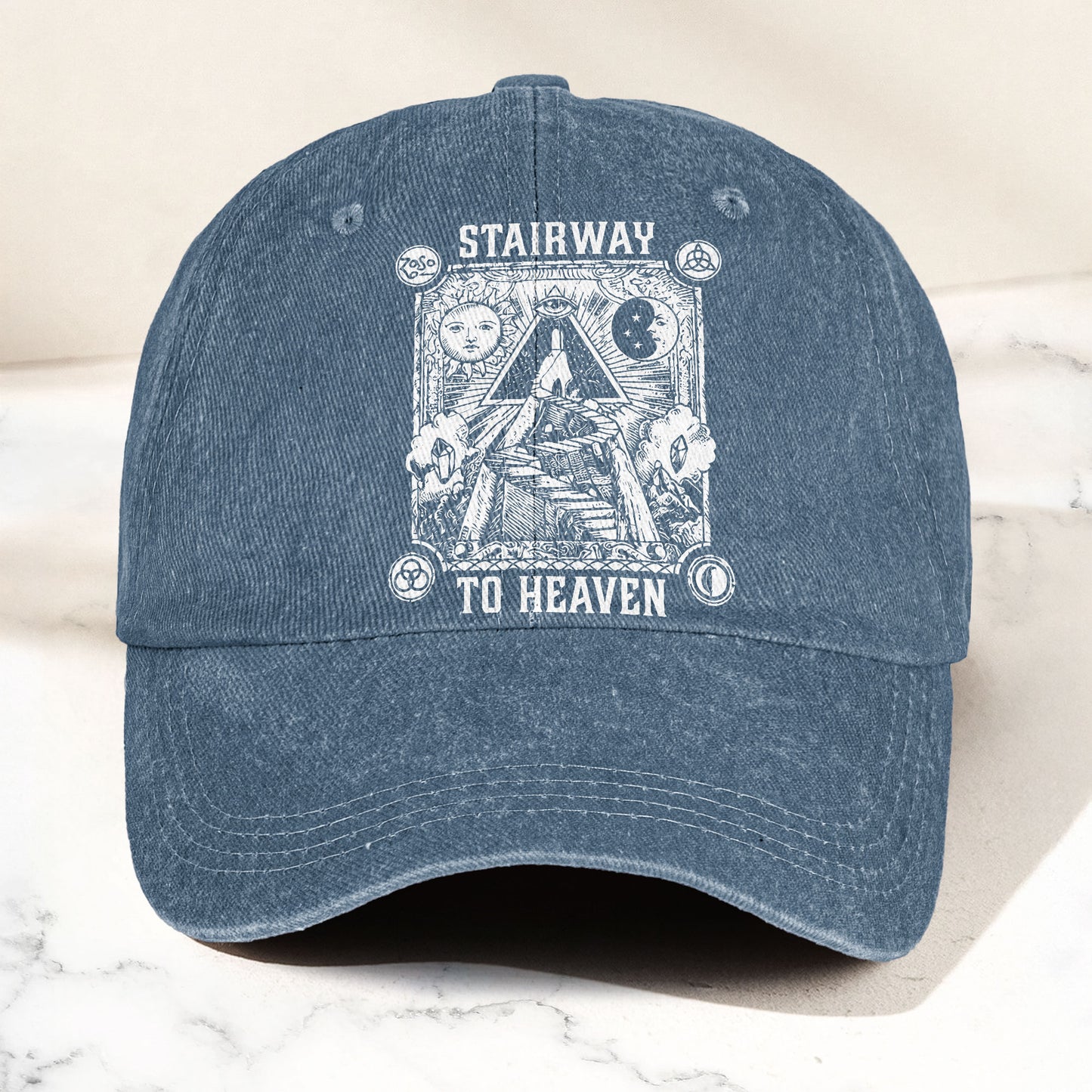 Led Zeppelin Stairway To Heaven Zoso Symbols Music Merch Denim Cap – Retro Vintage Dad Cap Gift For Dad (With Box)