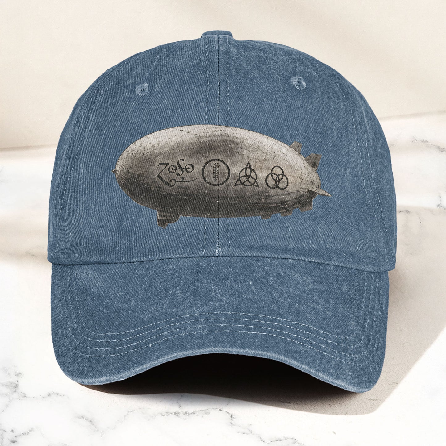 Led Zeppelin Zoso Four Symbols Airship Graphic Denim Cap – Retro Vintage Dad Cap Gift For Dad (With Box)