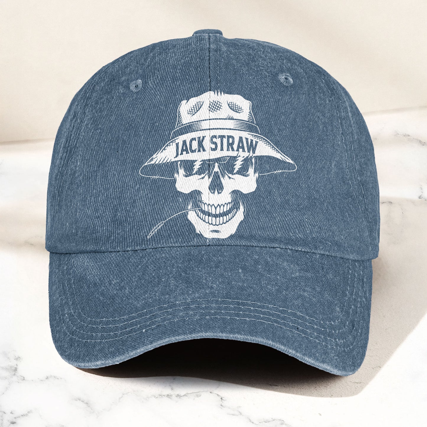 Grateful Dead Jack Straw Skull Lightning Eyes Music Merch Denim Cap – Retro Vintage Dad Cap Gift For Dad (With Box)