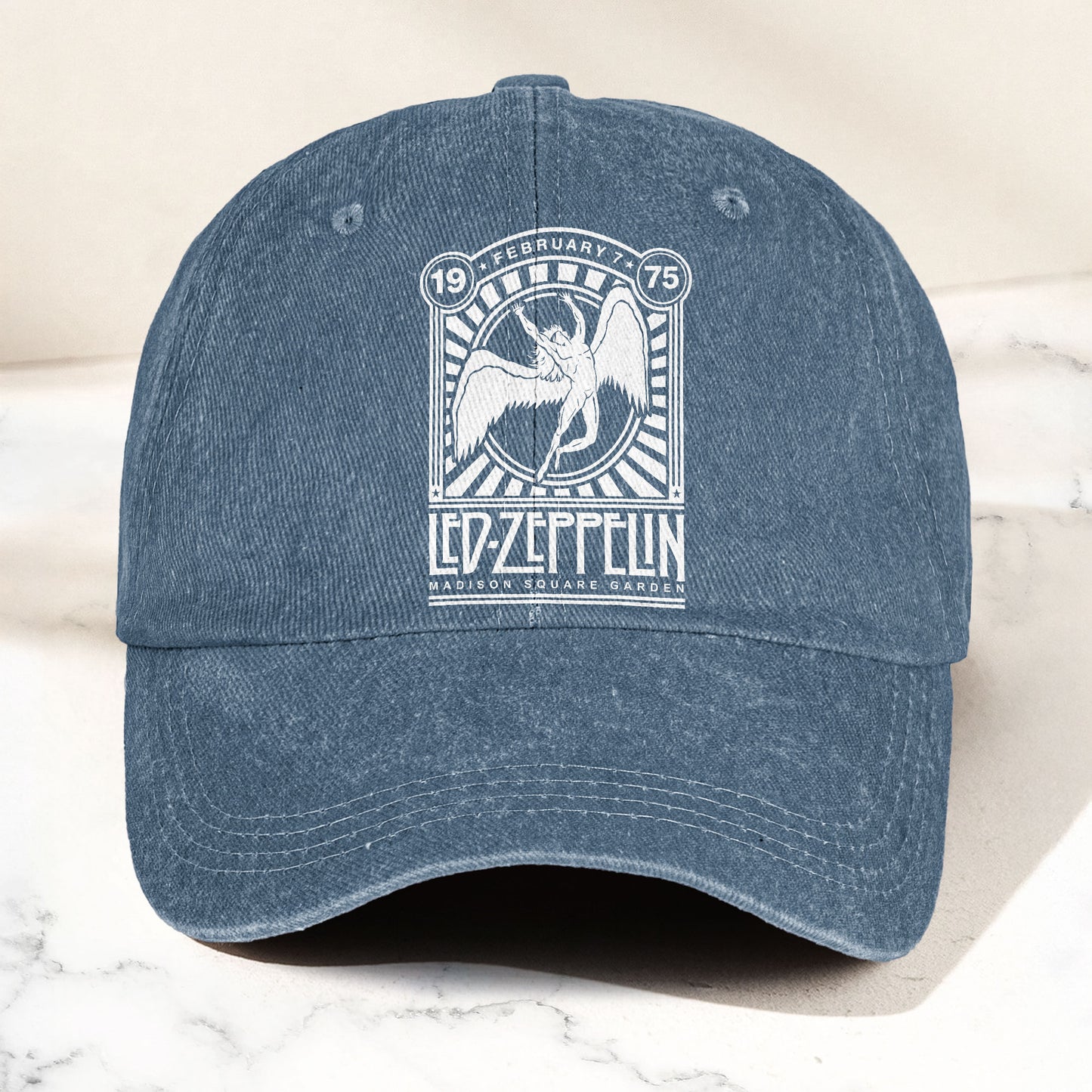 Led Zeppelin 1975 Madison Square Garden Concert Graphic Denim Cap – Retro Vintage Dad Cap Gift For Dad (With Box)