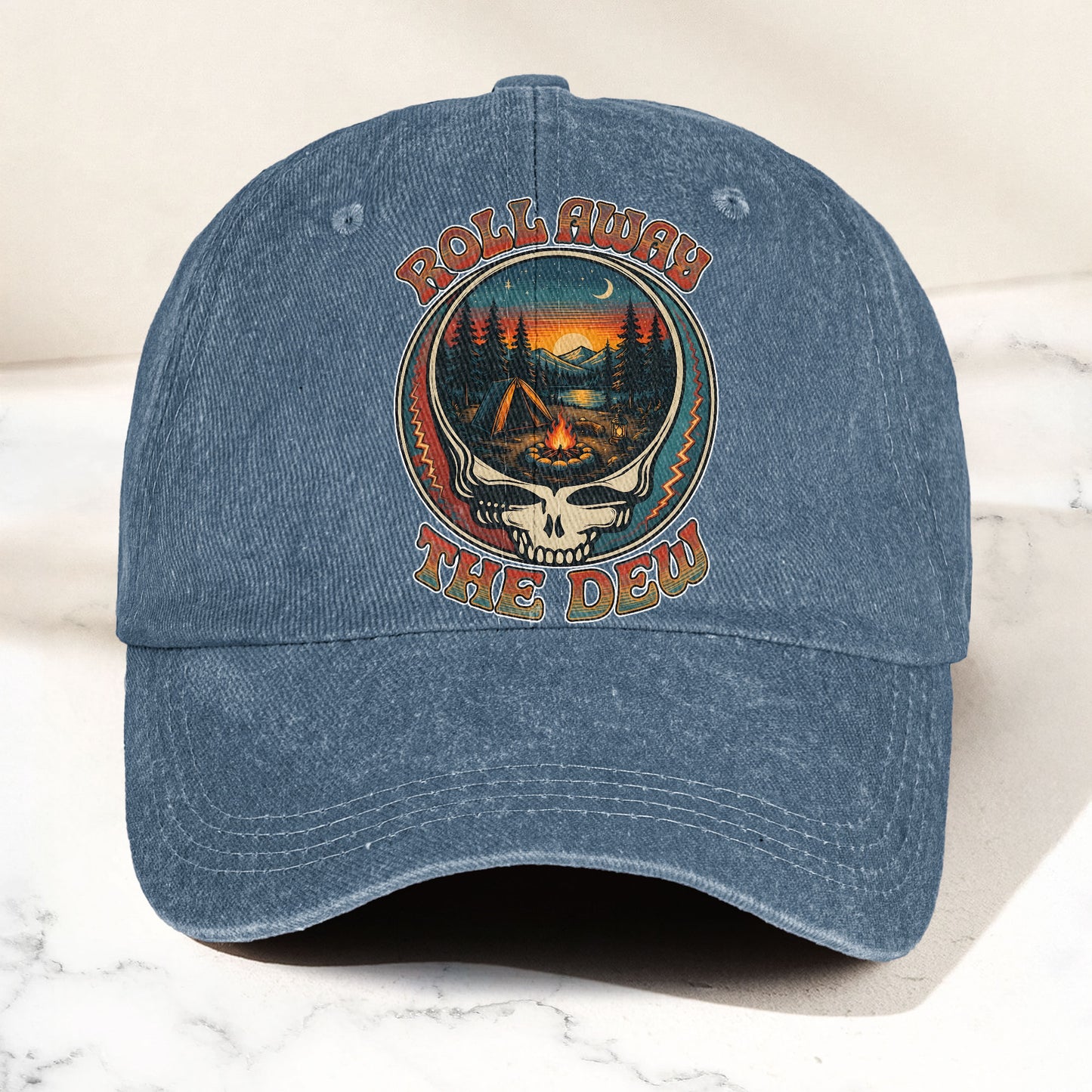 Grateful Dead Franklins Tower Roll Away The Dew Camping Denim Cap – Retro Vintage Dad Cap Gift For Dad (With Box)