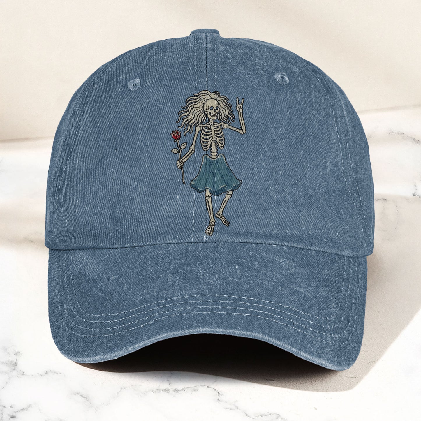 Grateful Dead Bertha Dancing Skeleton Rose Vintage Denim Cap – Retro Vintage Dad Cap Gift For Dad (With Box)