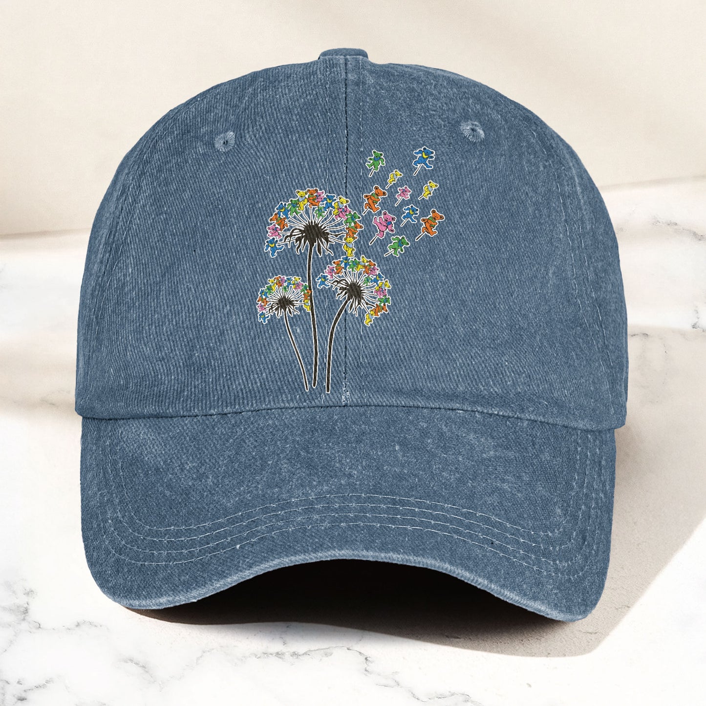 Grateful Dead Dancing Bears Dandelion Graphic Denim Cap – Retro Vintage Dad Cap Gift For Dad (With Box)