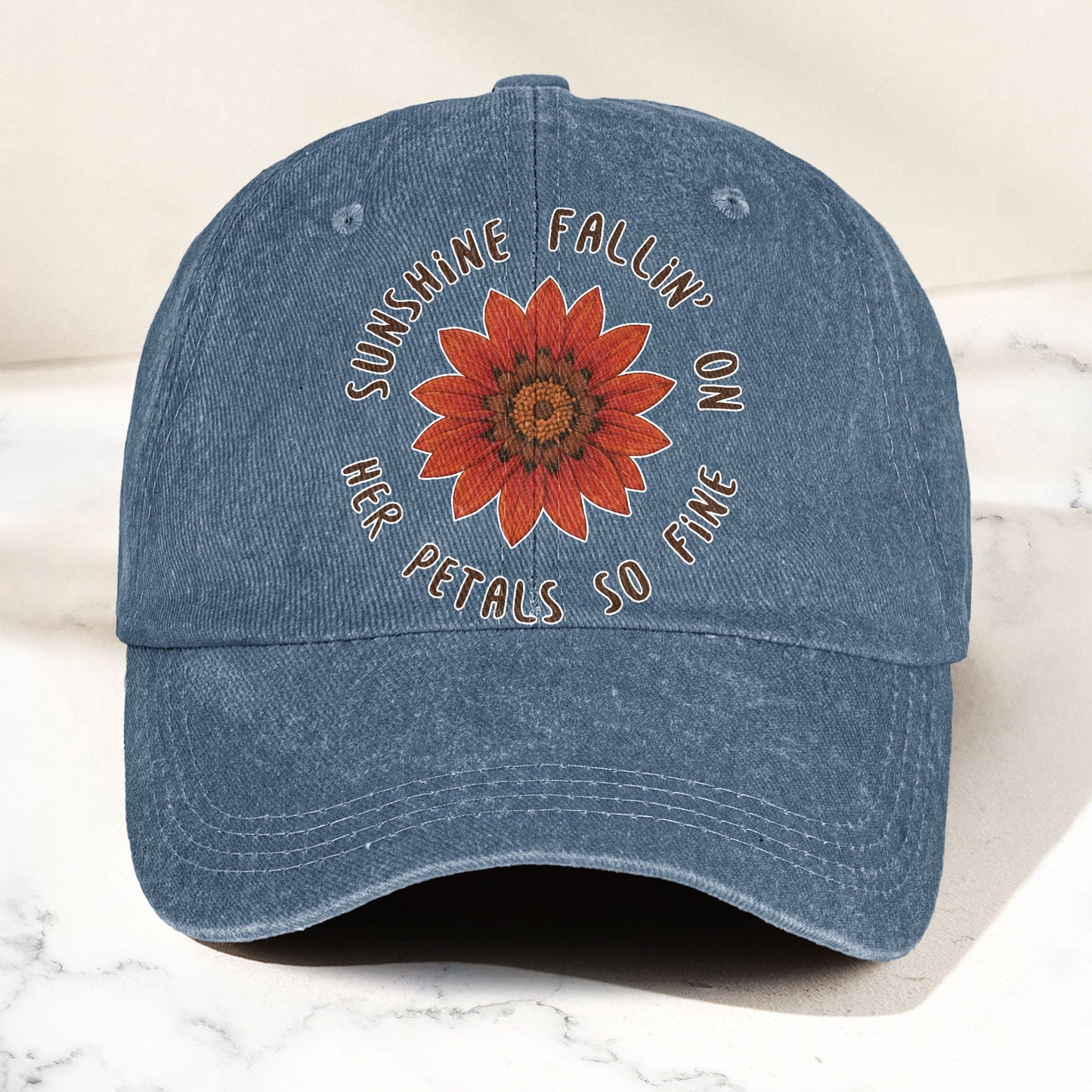 Grateful Dead Red Daisy Sunshine Fallin' On Her Petals So Fine Lyrics Music Merch Denim Cap – Retro Vintage Dad Cap Gift For Dad (With Box)