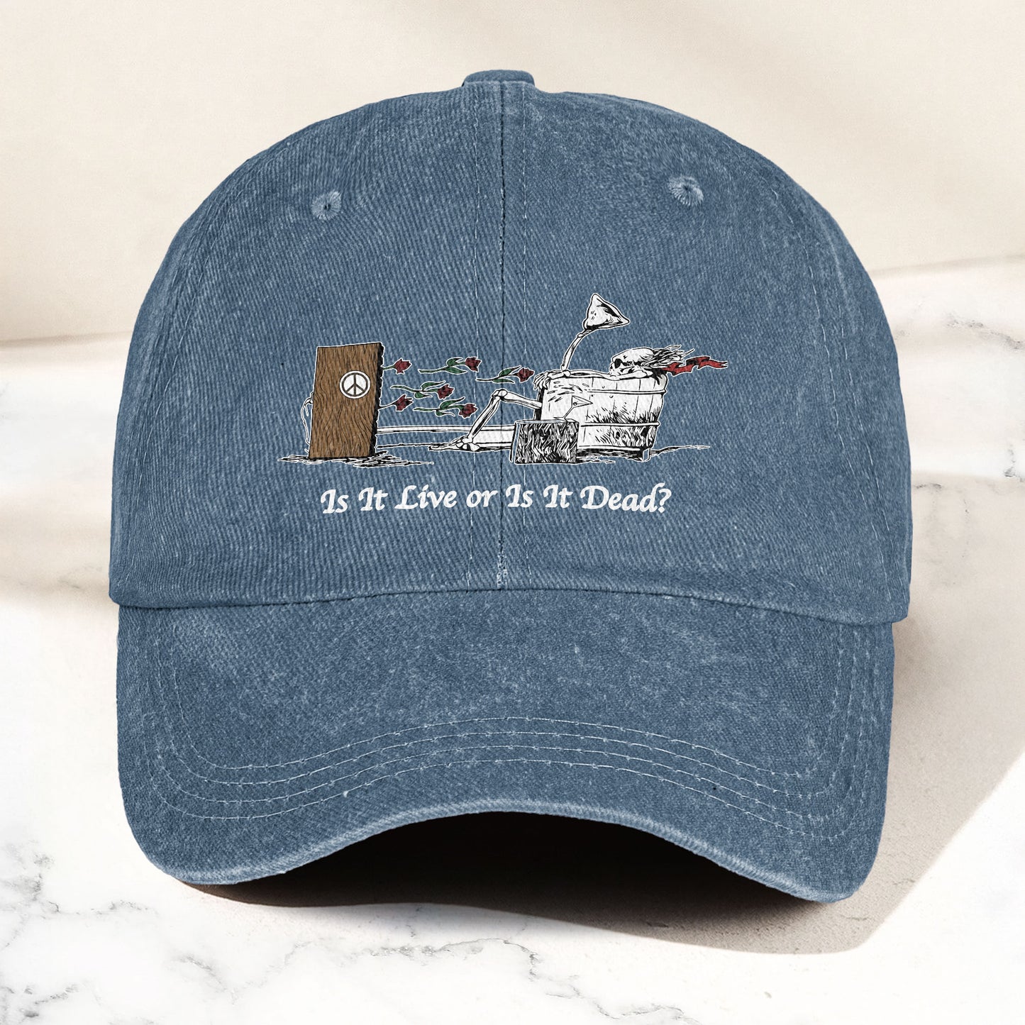 Grateful Dead Is It Live Or Is It Dead Music Merch Denim Cap – Retro Vintage Dad Cap Gift For Dad (With Box)