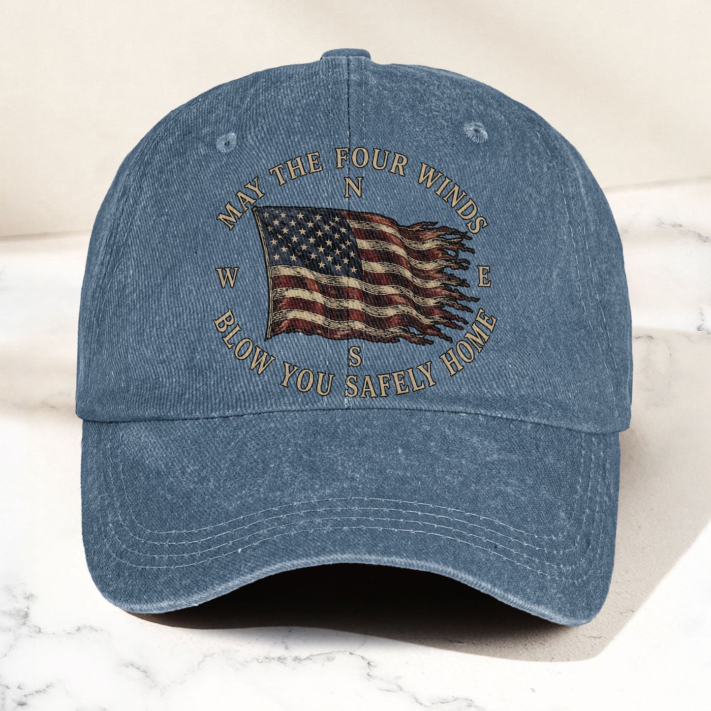 May The Four Winds Blow You Safely Home American Flag Denim Cap – Retro Vintage Dad Cap Gift For Dad (With Box)