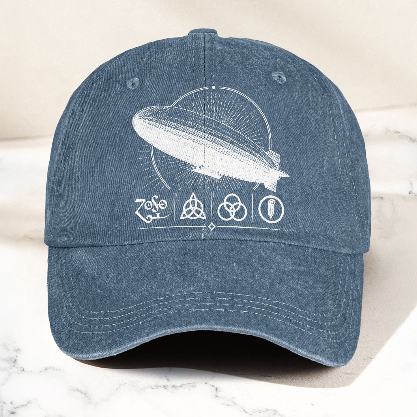 Led Zeppelin Zoso Four Symbols Airship Graphic Music Merch Denim Cap – Retro Vintage Dad Cap Gift For Dad (With Box)