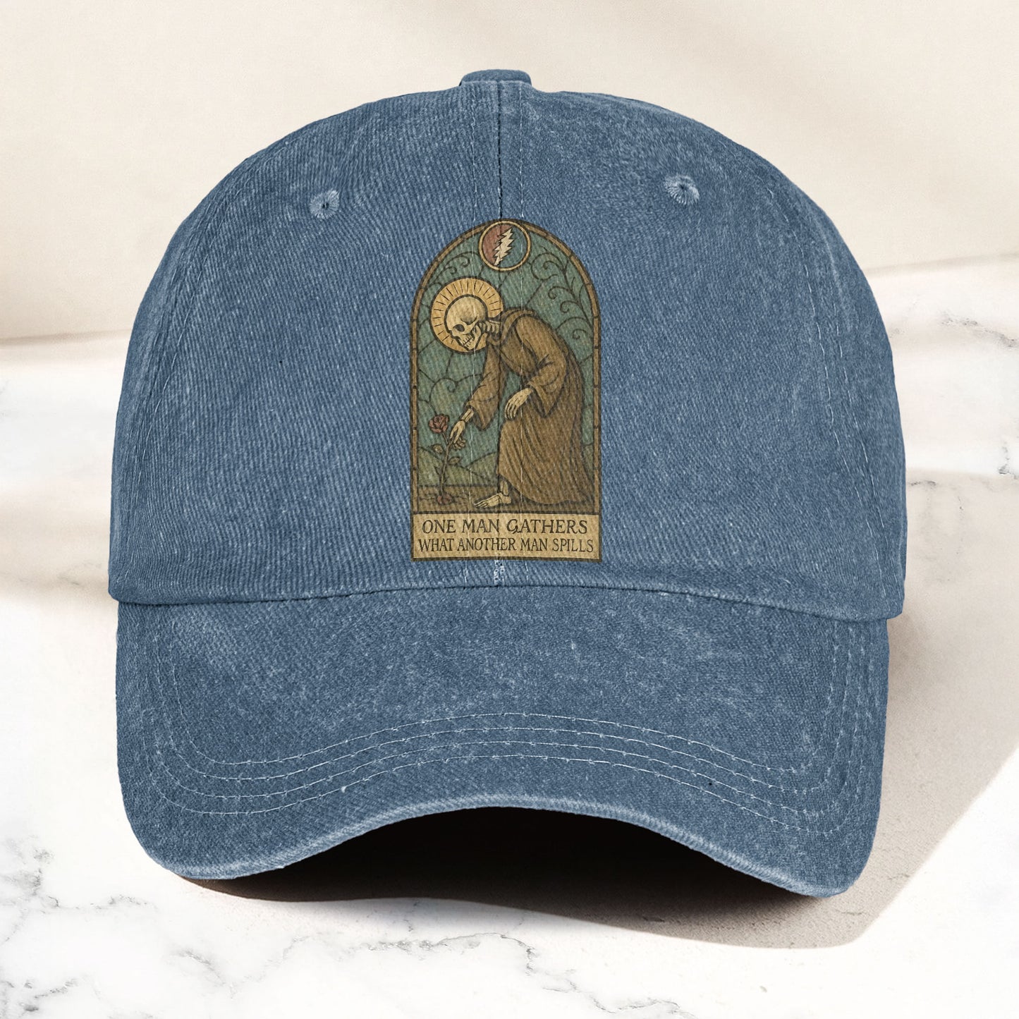 Grateful Dead St Stephen One Man Gathers Lyrics Stained Glass Denim Cap – Retro Vintage Dad Cap Gift For Dad (With Box)