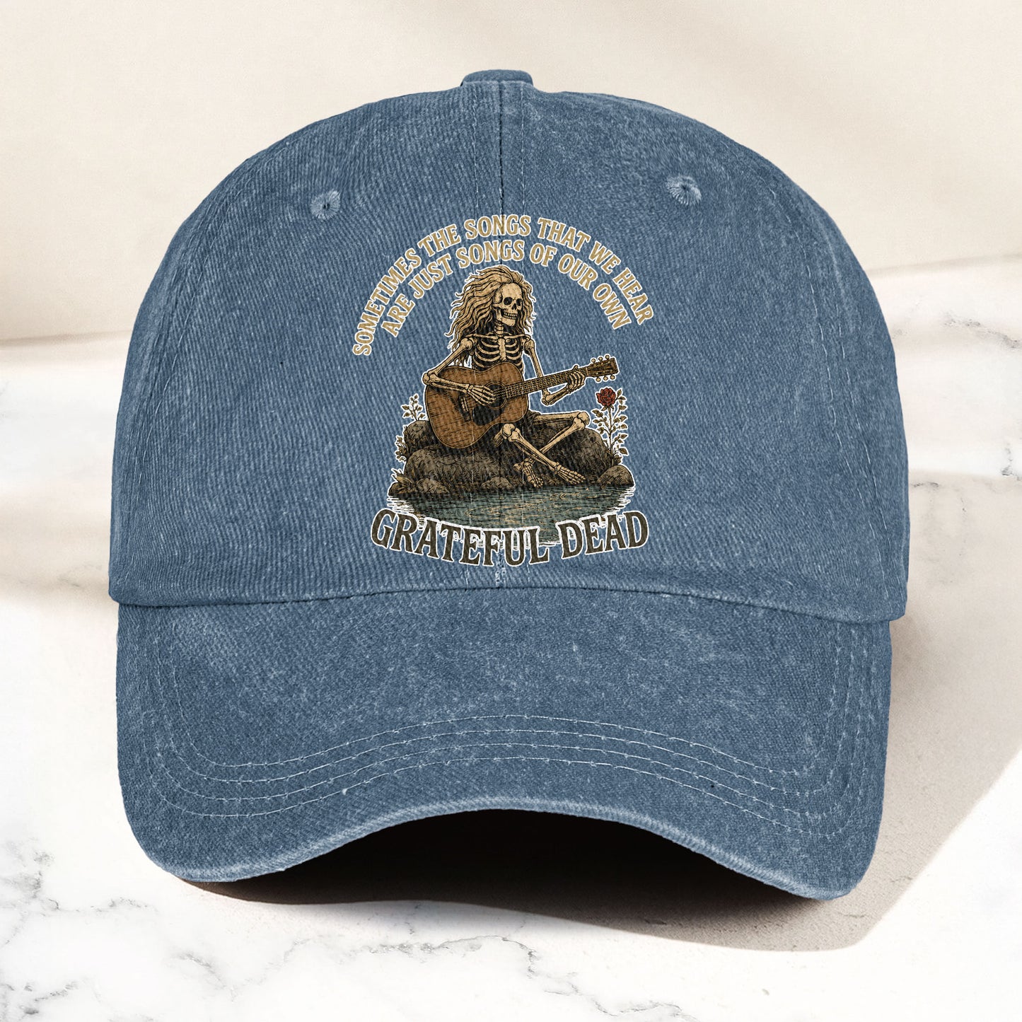 Grateful Dead Eyes Of The World Lyrics Skeleton Denim Cap – Retro Vintage Dad Cap Gift For Dad (With Box)