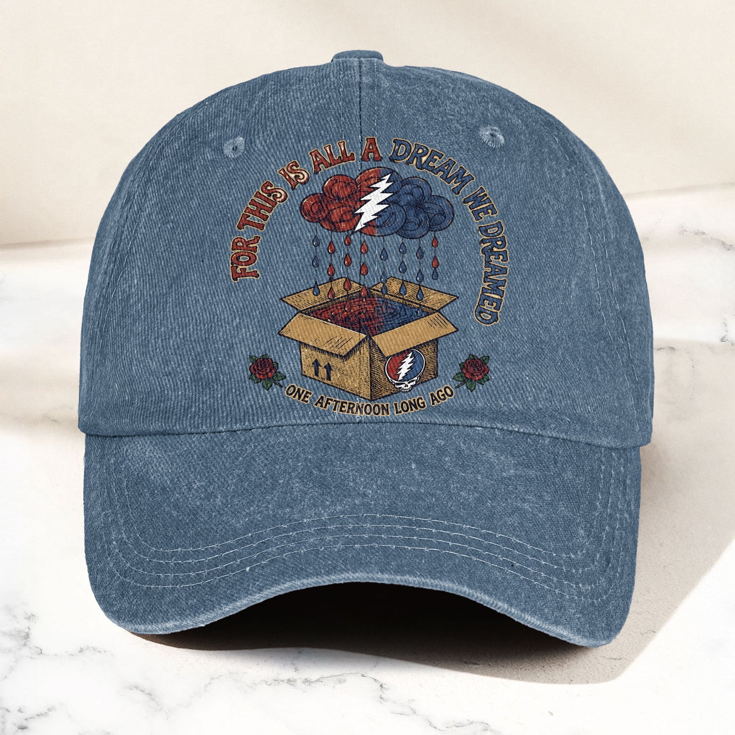 Grateful Dead Box Of Rain Dream We Dreamed Music Merch Denim Cap – Retro Vintage Dad Cap Gift For Dad (With Box)