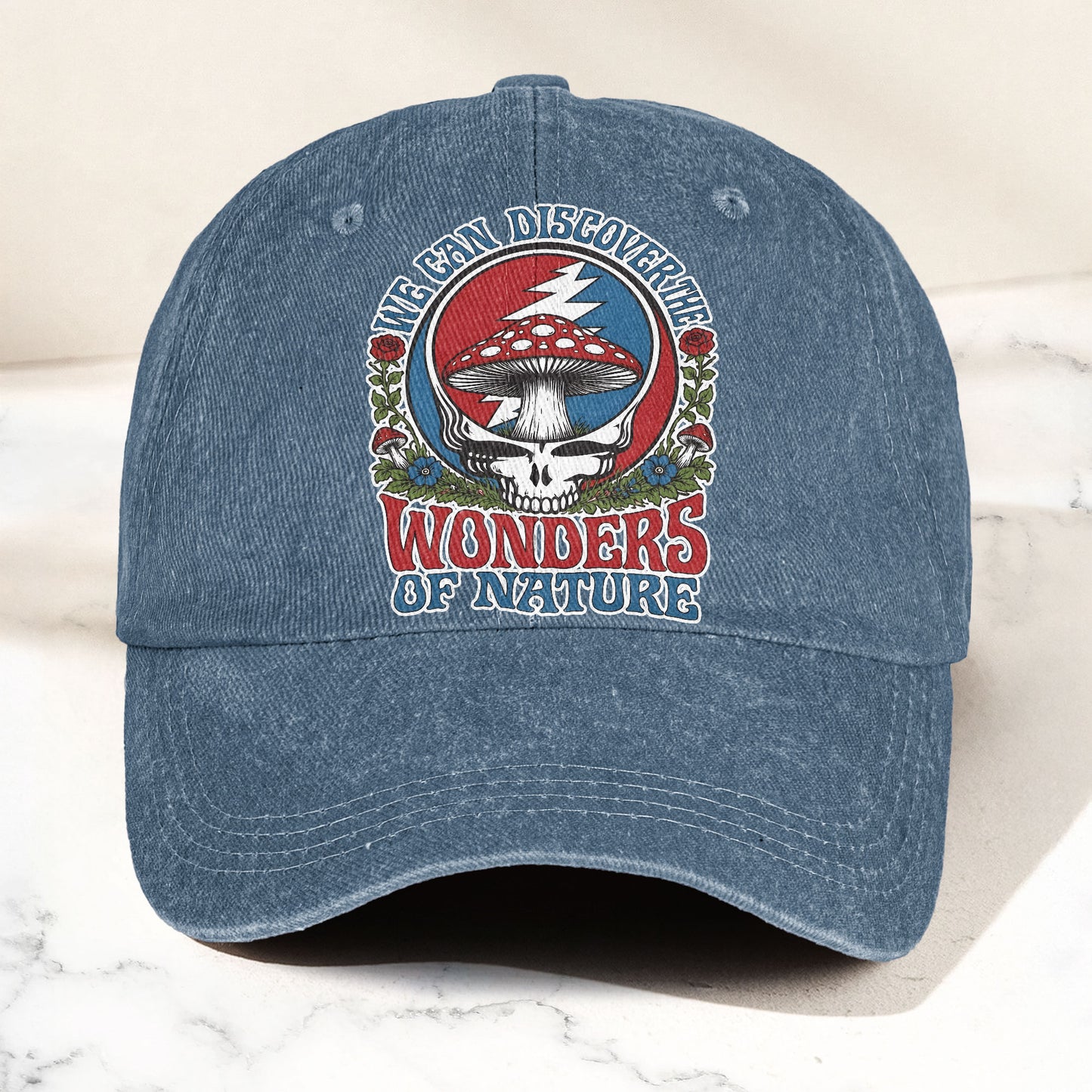 Grateful Dead Wonders Of Nature Mushroom Steal Your Face Denim Cap – Retro Vintage Dad Cap Gift For Dad (With Box)