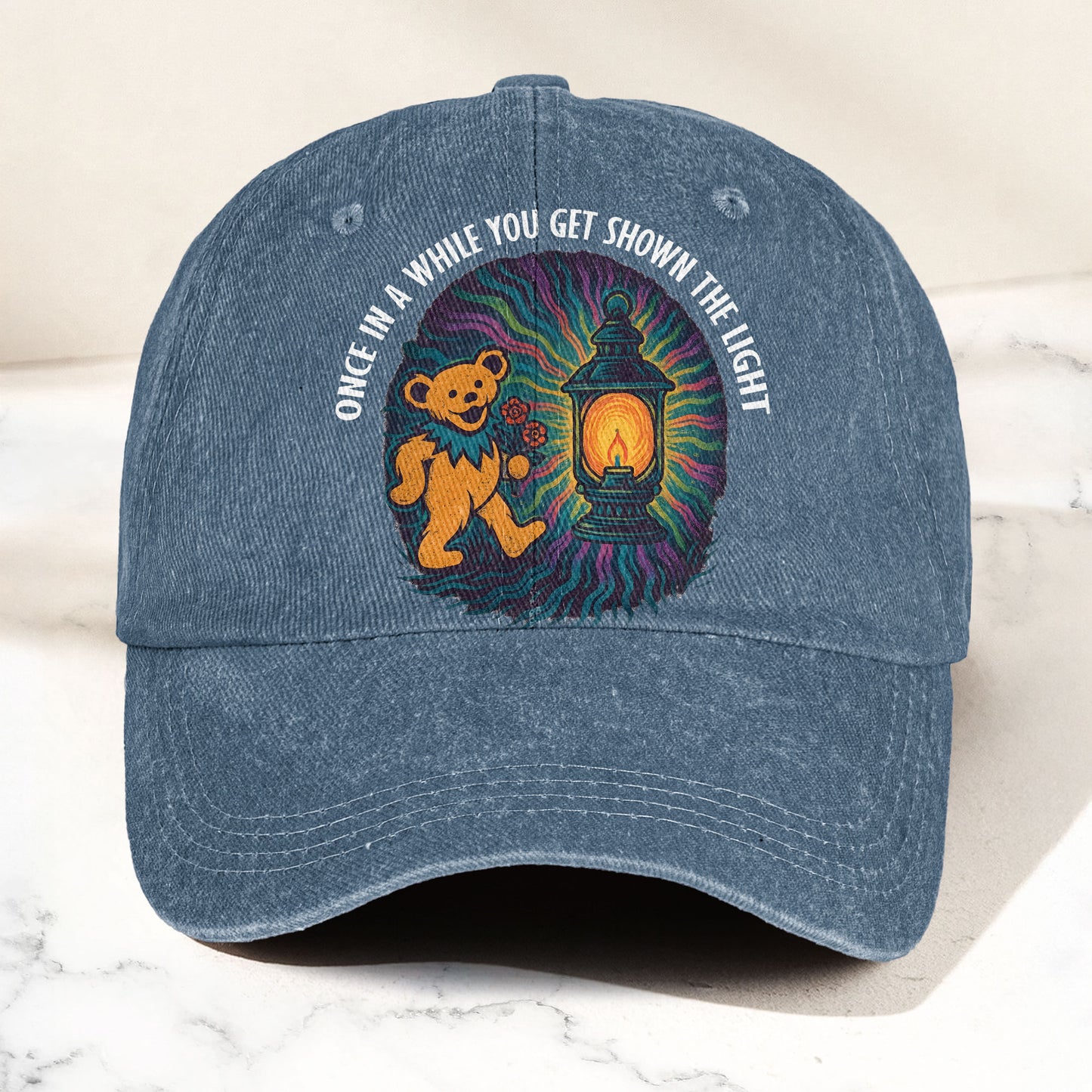 Grateful Dead Scarlet Begonias Shown The Light Dancing Bear Denim Cap – Retro Vintage Dad Cap Gift For Dad (With Box)
