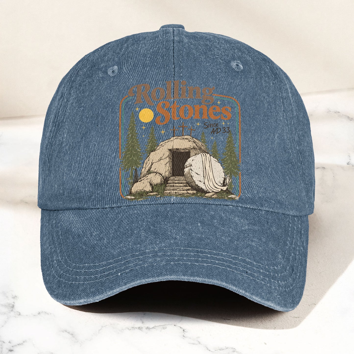 The Rolling Stones Christian Parody Empty Tomb Music Merch Denim Cap – Retro Vintage Dad Cap Gift For Dad (With Box)