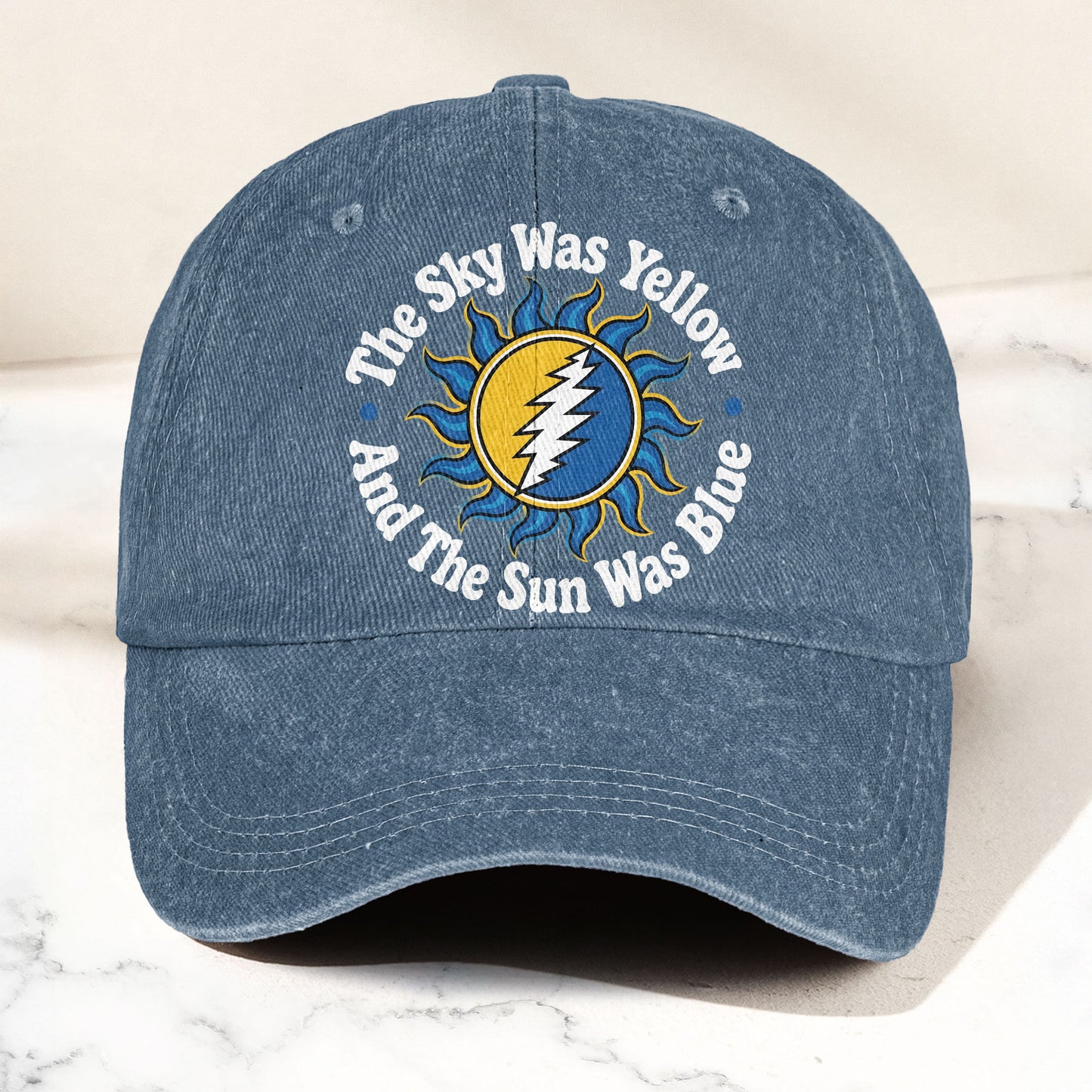 Grateful Dead Scarlet Begonias Lyrics Yellow Sky Blue Sun Denim Cap – Retro Vintage Dad Cap Gift For Dad (With Box)