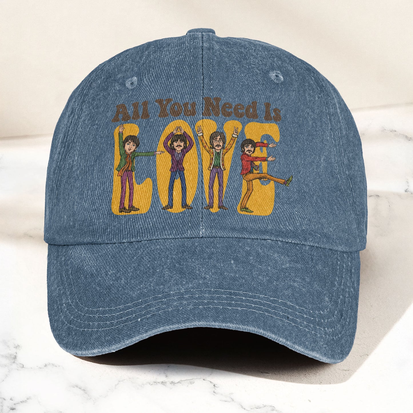 The Beatles All You Need Is Love Cartoon Graphic Music Merch Denim Cap – Retro Vintage Dad Cap Gift For Dad (With Box)