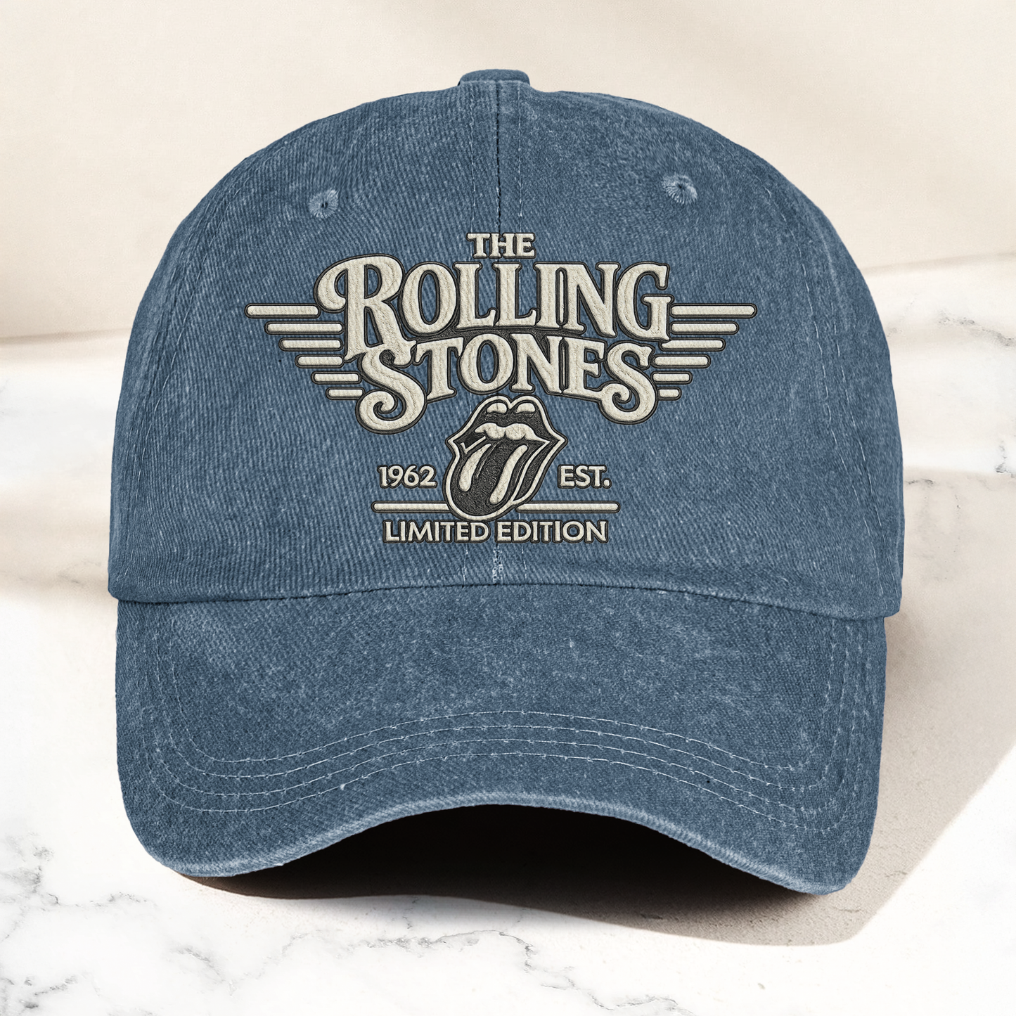 The Rolling Stones Tongue Logo Est 1962 Denim Cap – Retro Vintage Dad Cap Gift For Dad (With Box)