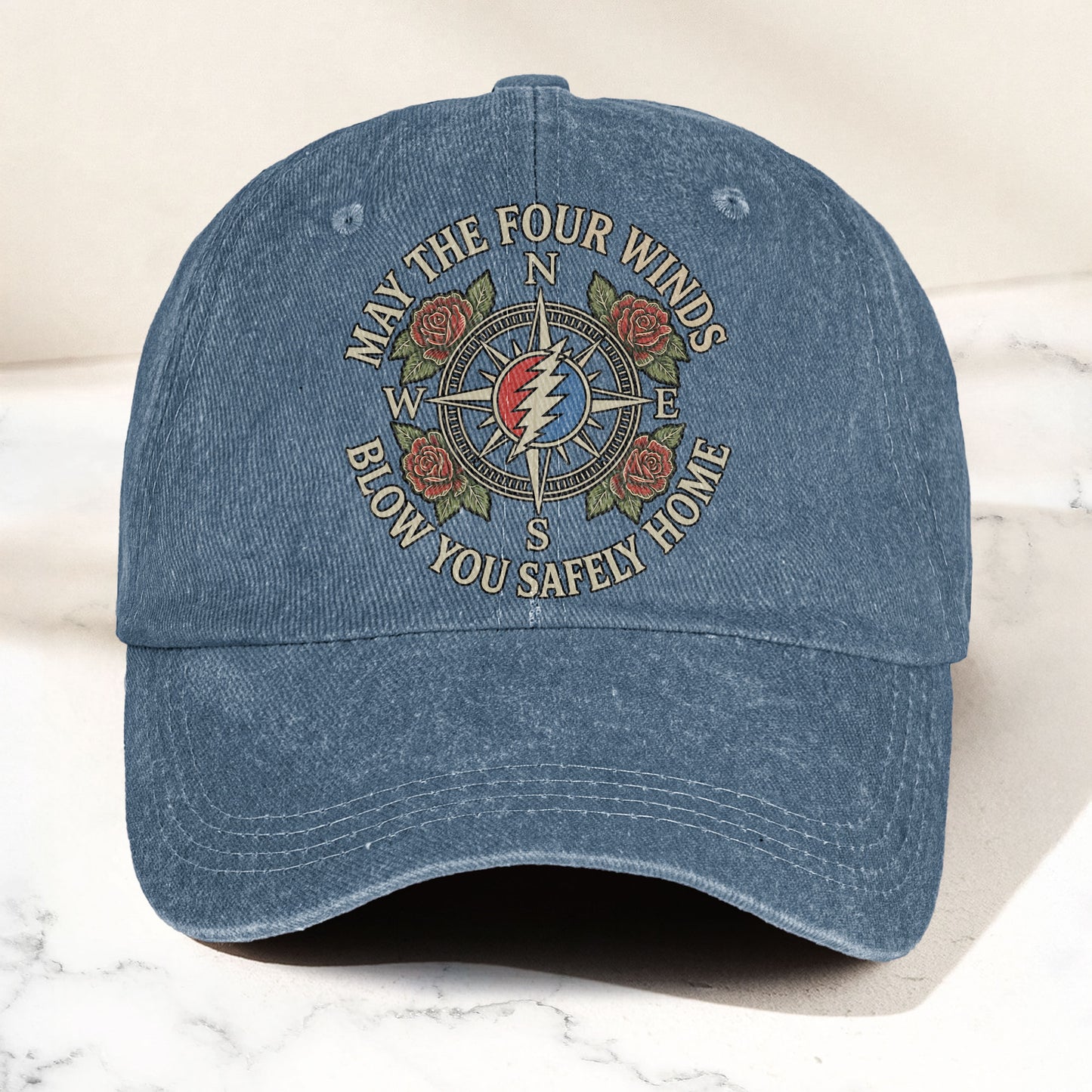 Grateful Dead May The Four Winds Blow You Safely Home Vintage Band Denim Cap - Retro Vintage Dad Cap Gift For Dad (With Box)