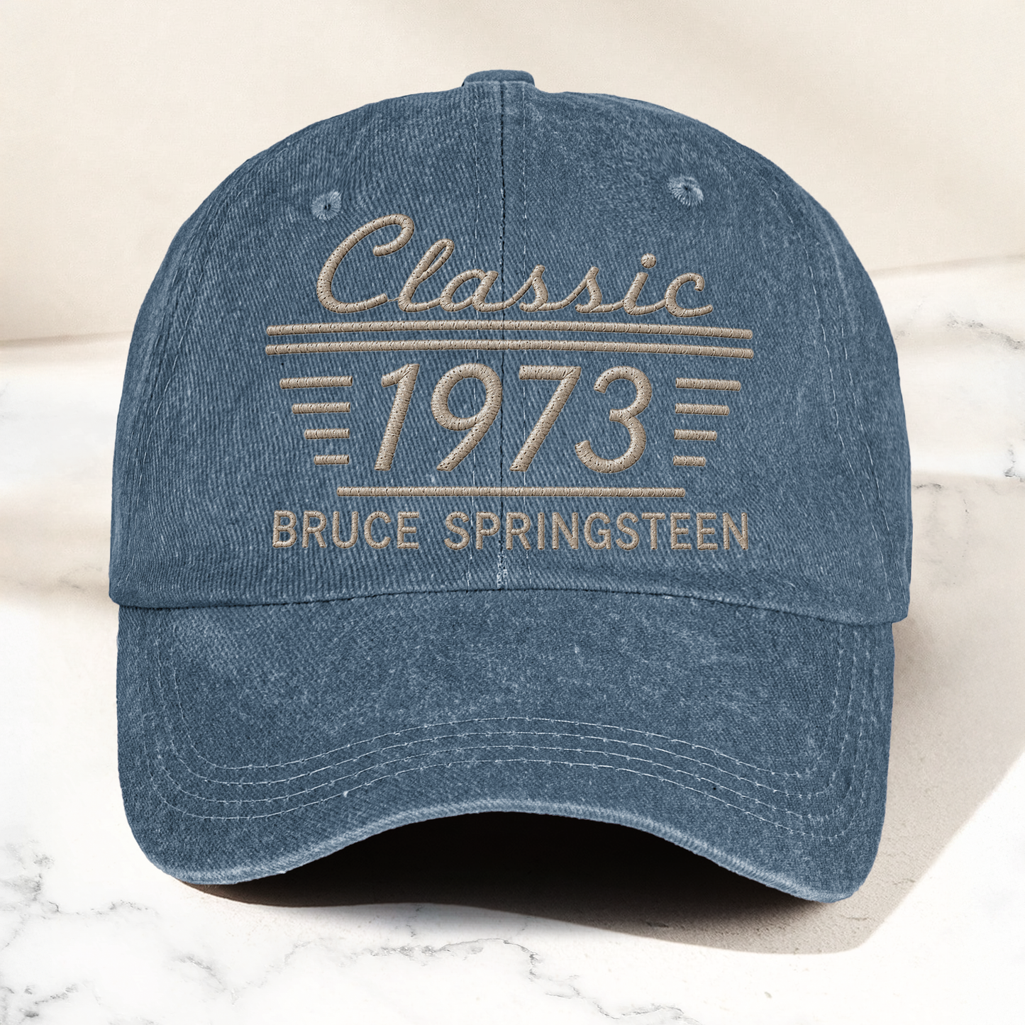 Bruce Springsteen Classic 1973 Est Heartland Rock Band Music Merch Graphic Denim Cap – Retro Vintage Dad Cap Gift For Dad (With Box)