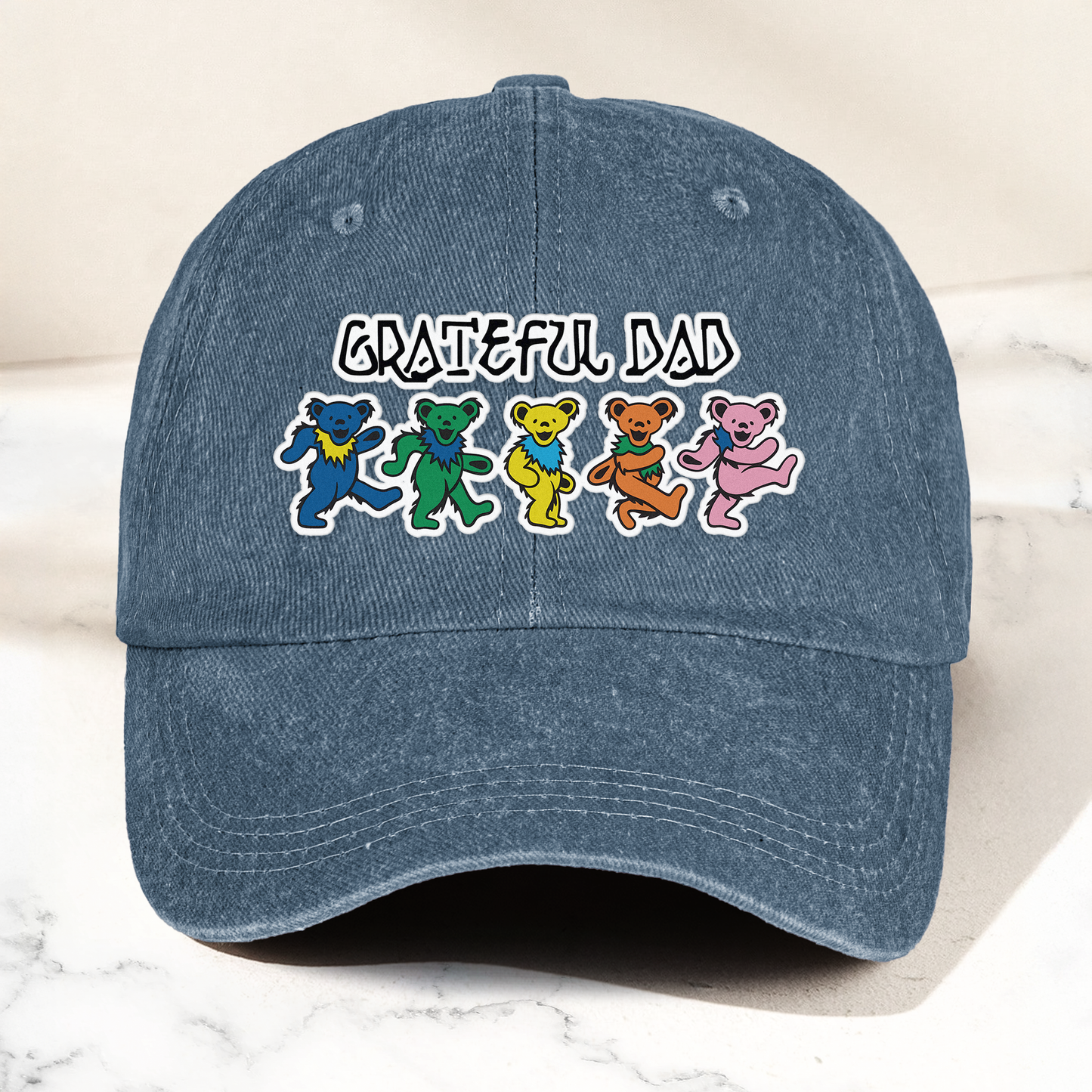 Grateful Dad Denim Cap – Dancing Bears Retro Music Dad Hat (With Box)