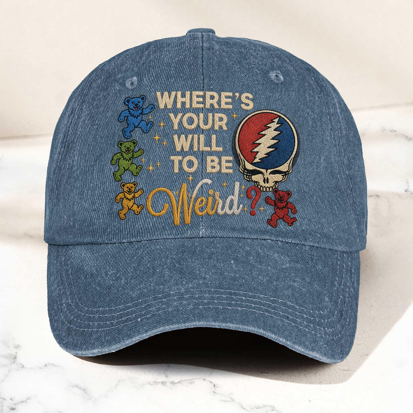 Grateful Dead Steal Your Face Where's Your Will To Be Weird Denim Cap – Retro Vintage Dad Cap Gift For Dad (With Box)