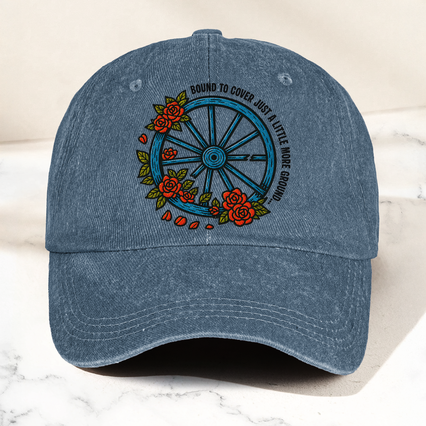 Grateful Dead Bound To Cover Just A Little More Ground Wheel Roses Denim Cap – Retro Vintage Dad Cap Gift For Dad (With Box)