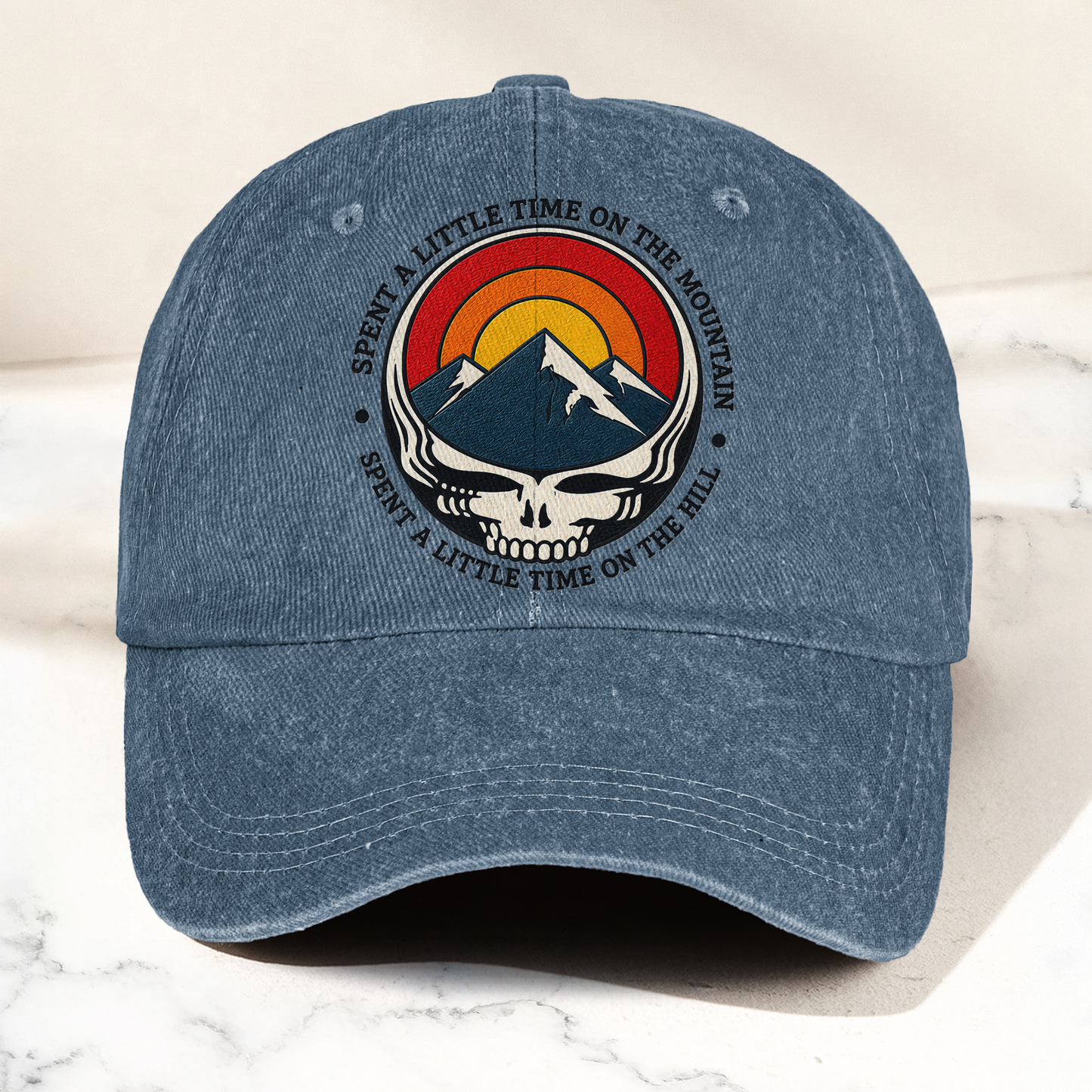 Grateful Dead Stealie Franklin's Tower Spent A Little Time On The Mountain Music Merch Denim Cap – Retro Vintage Dad Cap Gift For Dad (With Box)