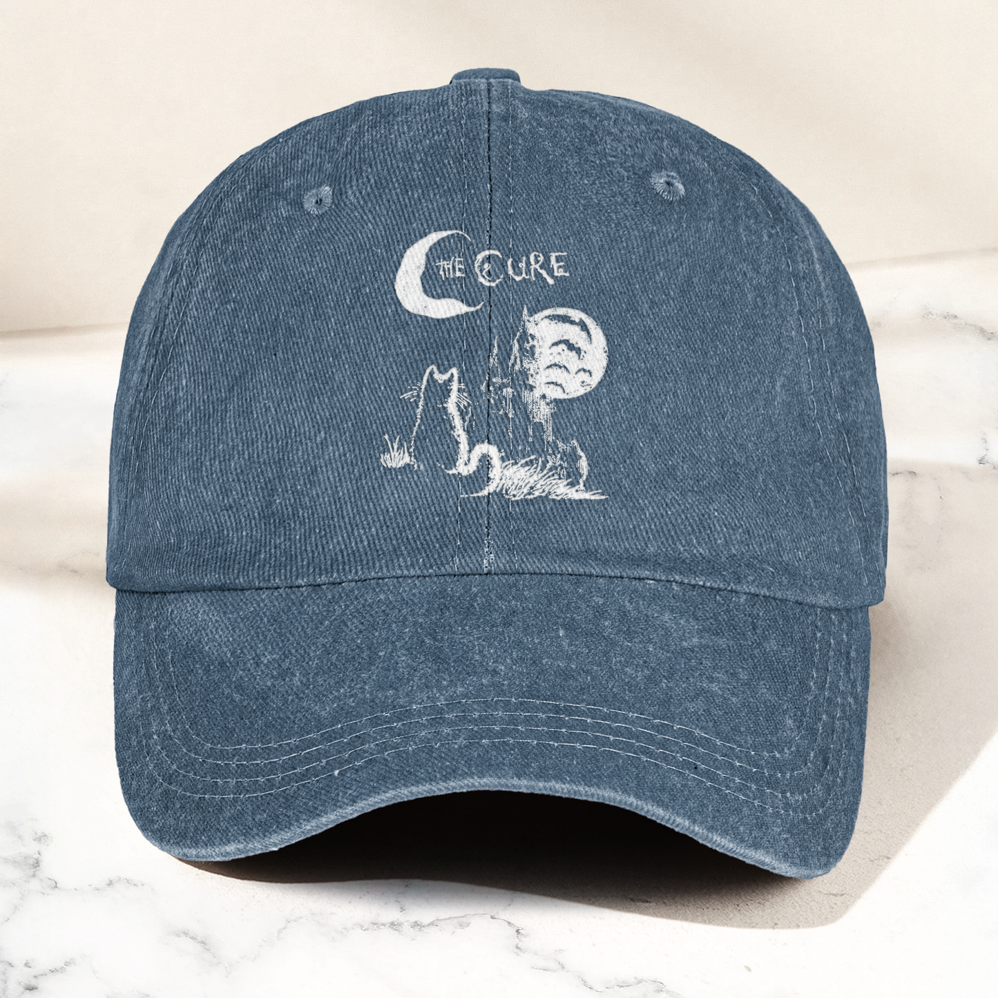The Cure Vintage Cat Moon Denim Cap – Vintage The Cure Band Album Merch Gift for Dad (With Box)