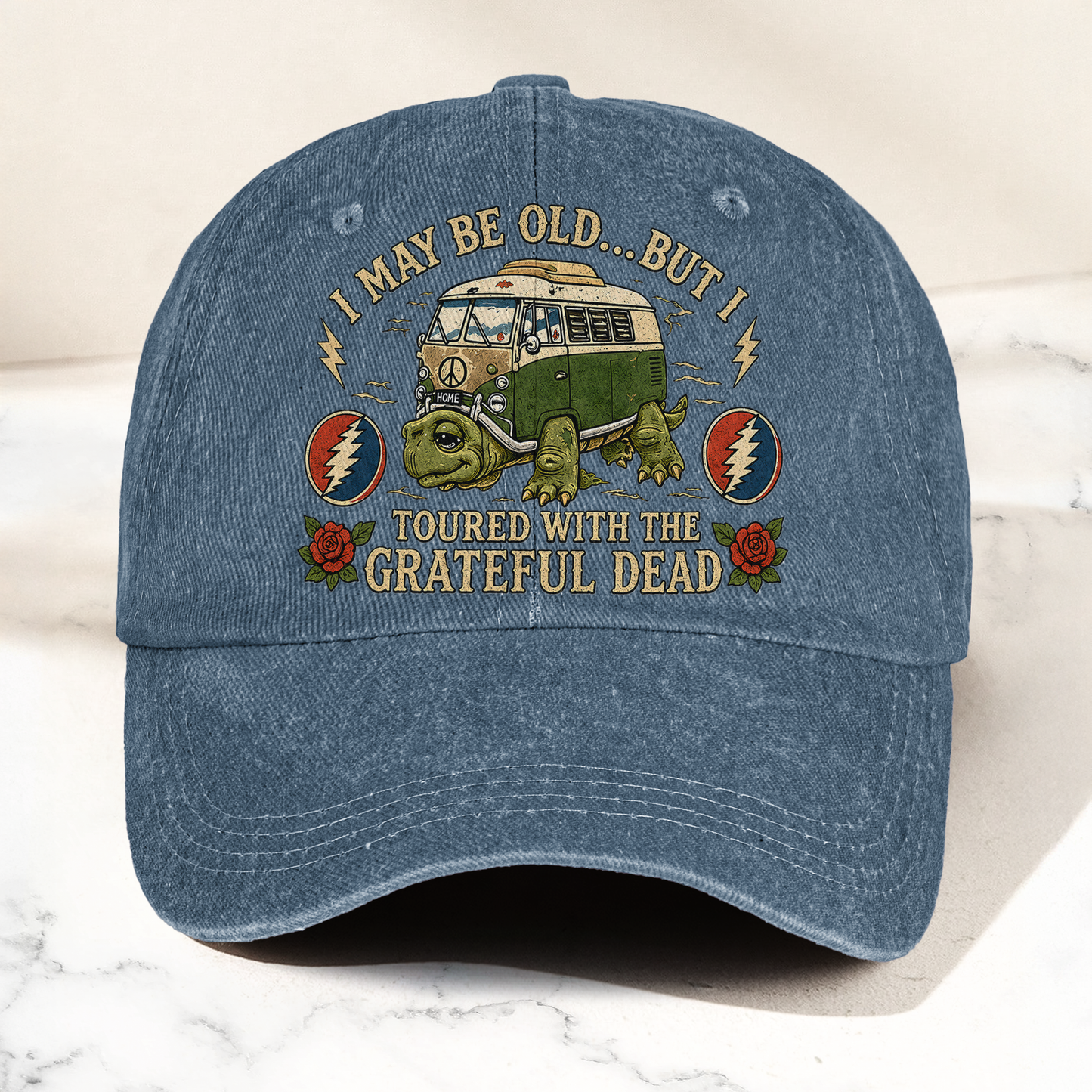 Grateful Dead I May Be Old But I Toured Bus Terrapin Denim Cap – Retro Vintage Dad Cap Gift For Dad (With Box)