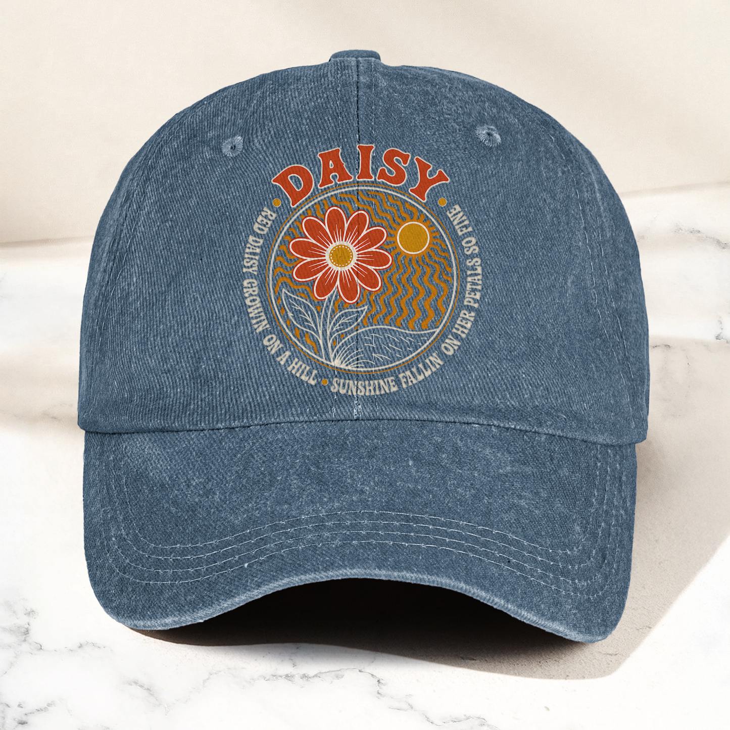 Grateful Dead Red Daisy Lyrics Music Merch Denim Cap – Retro Vintage Dad Cap Gift For Dad (With Box)