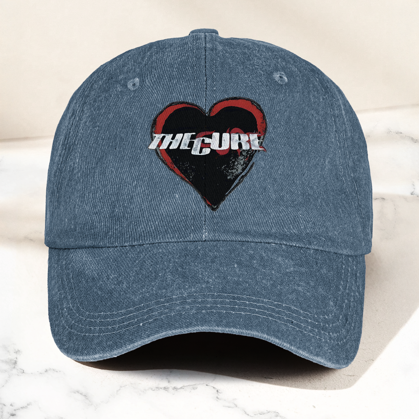 The Cure Heart Logo Denim Cap – Vintage The Cure Band Album Merch Gift for Dad (With Box)