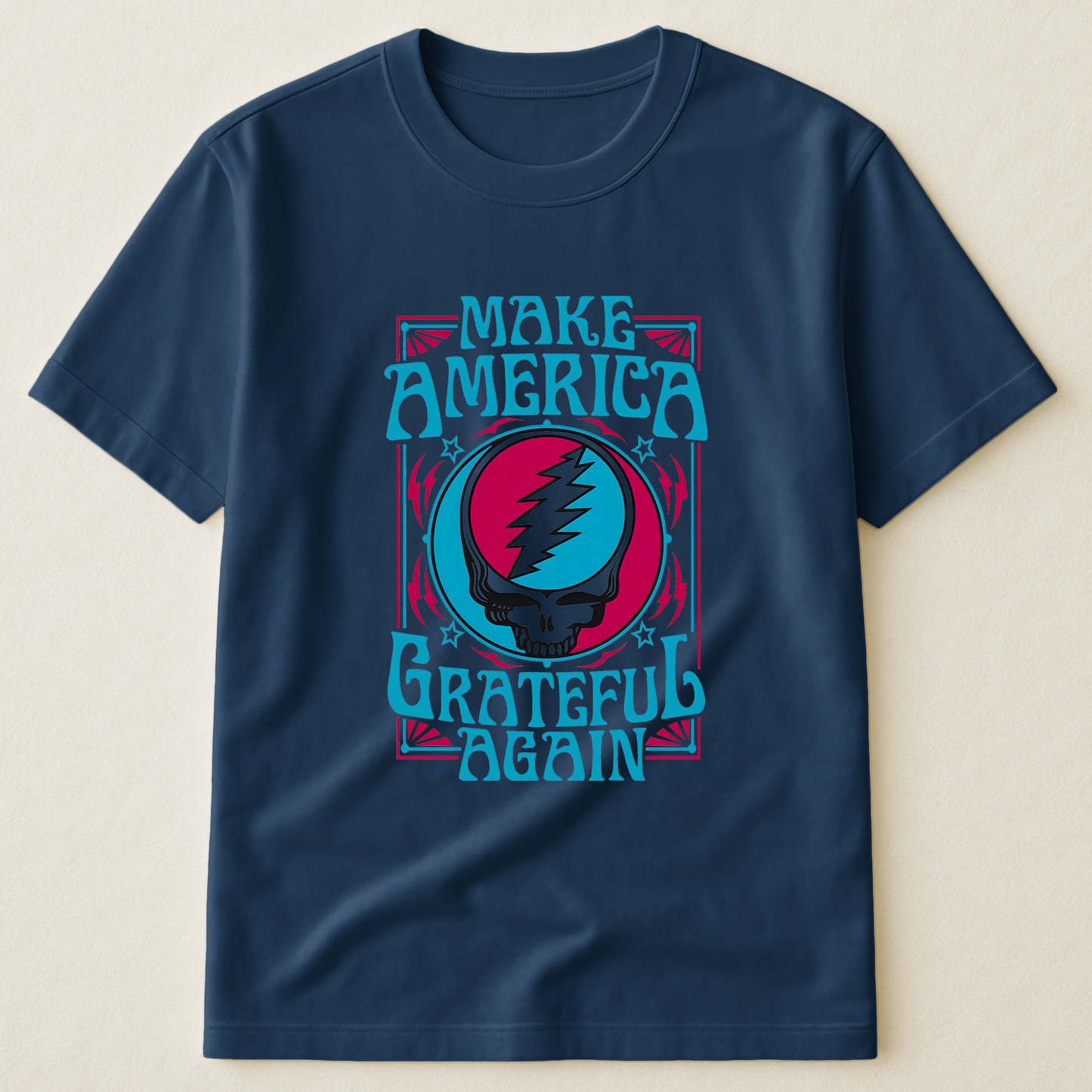 Make America Grateful Again T-Shirt – Retro Skull Lightning Music Parody Tee