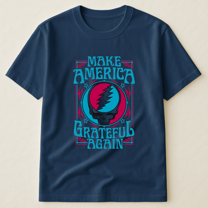 Make America Grateful Again T-Shirt – Retro Skull Lightning Music Parody Tee