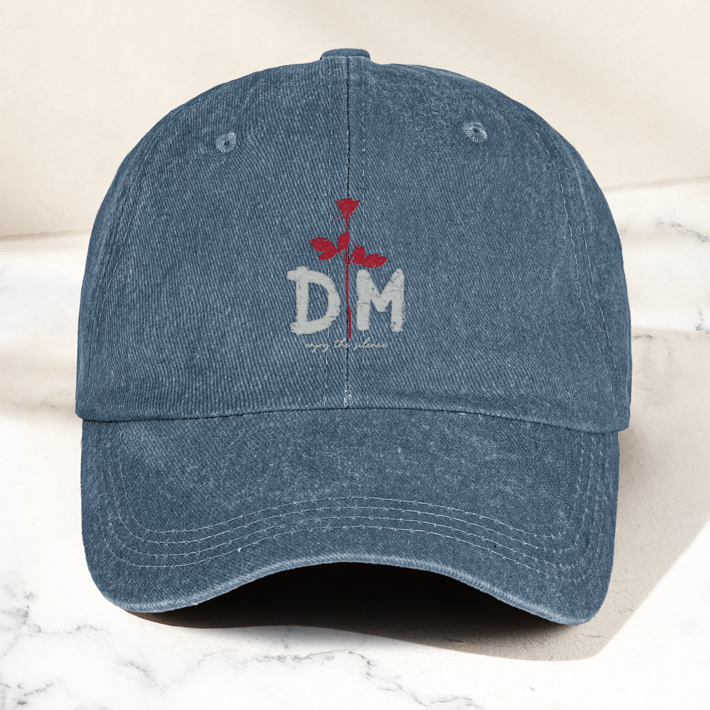 DM Rose Denim Cap – Minimalist Depeche Mode Inspired Dad Hat (With Box)