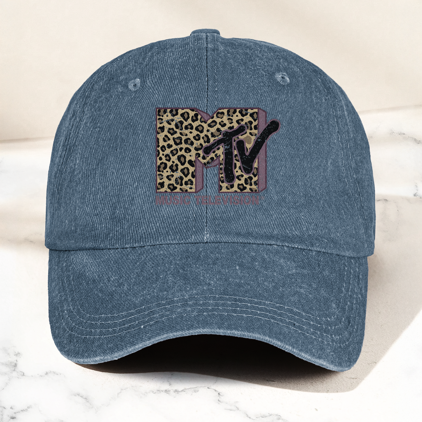 MTV Pink Leopard Logo Cap – Vintage Washed Hat, Retro Music Television Aesthetic Streetwear Hat (With Box)