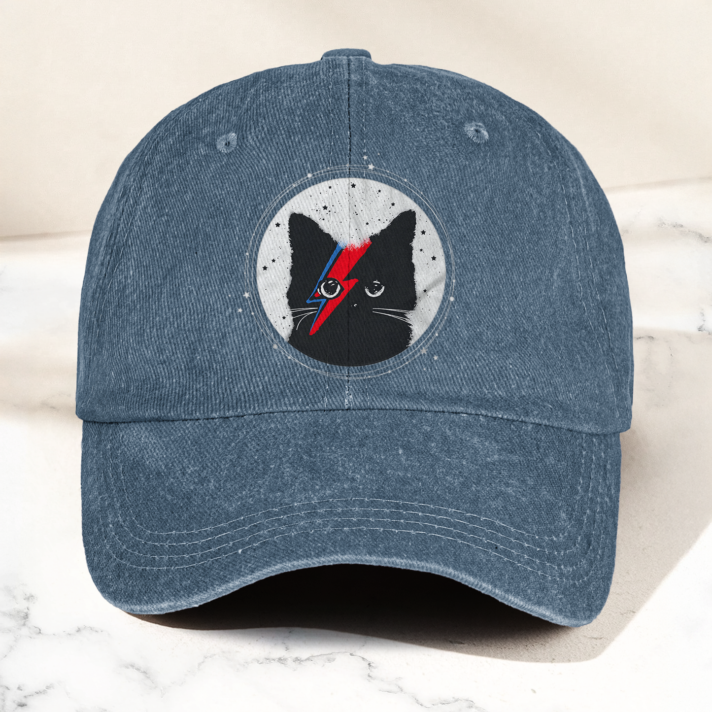 Ziggy Stardust Cat David Bowie Vintage Denim Cap – Retro Music David Bowie Cap Gift For Dad (With Box)