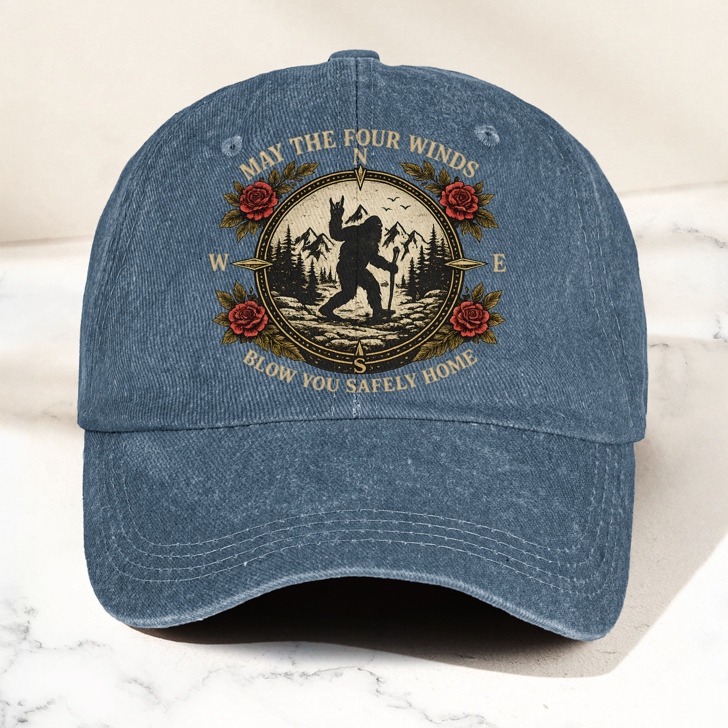 Grateful Dead Franklin's Tower May The Four Winds Blow You Safely Home Bigfoot Sasquatch Denim Cap – Retro Vintage Dad Cap Gift For Dad (With Box)